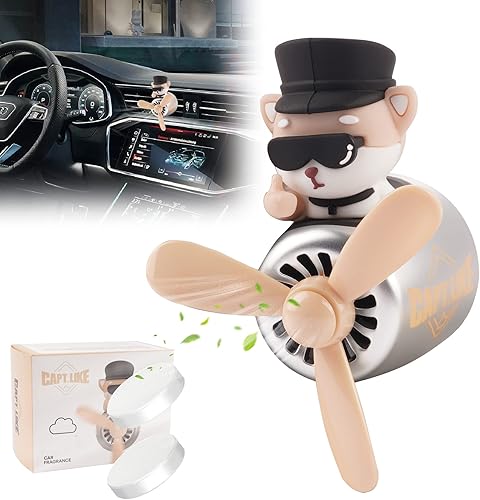 Miniatura 18 de Ambientador de aire para coche, lindo conejo de dibujos animados, piloto, difusor de coche, hélice giratoria, ventilador de salida de aire White