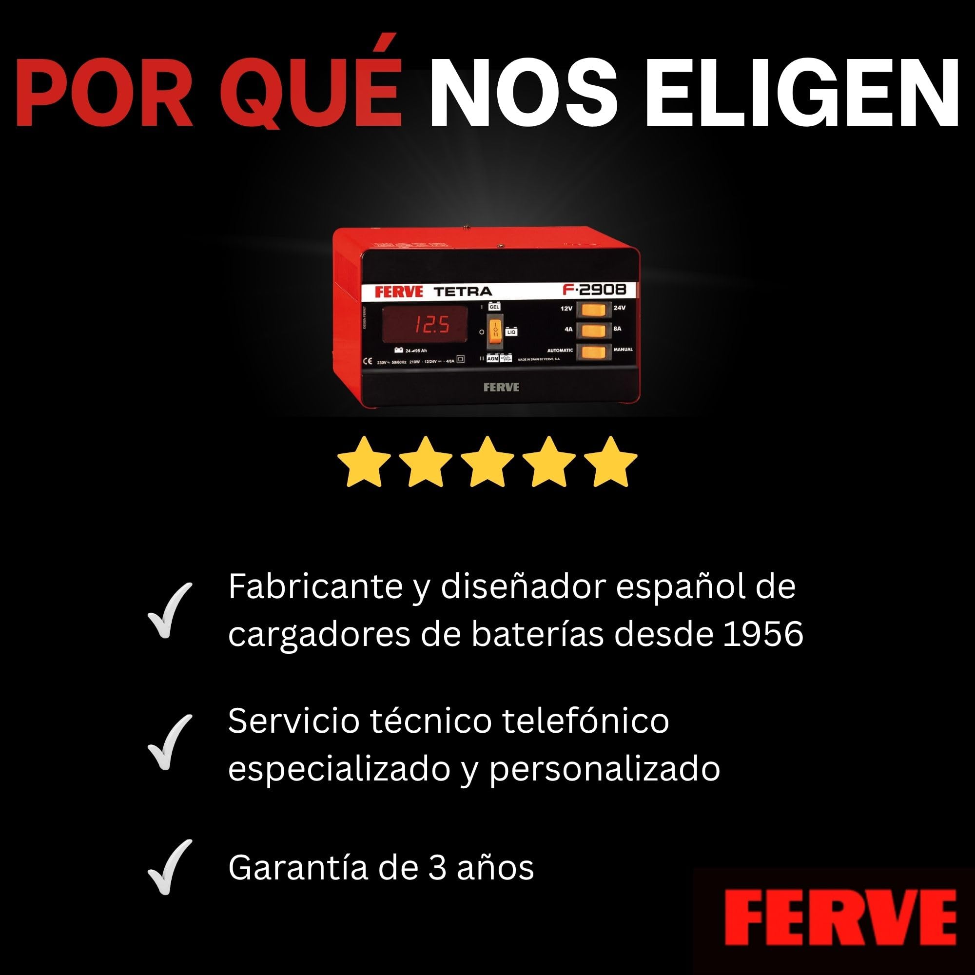 Ferve F-2908 Cargador de Baterías de Plomo Acido