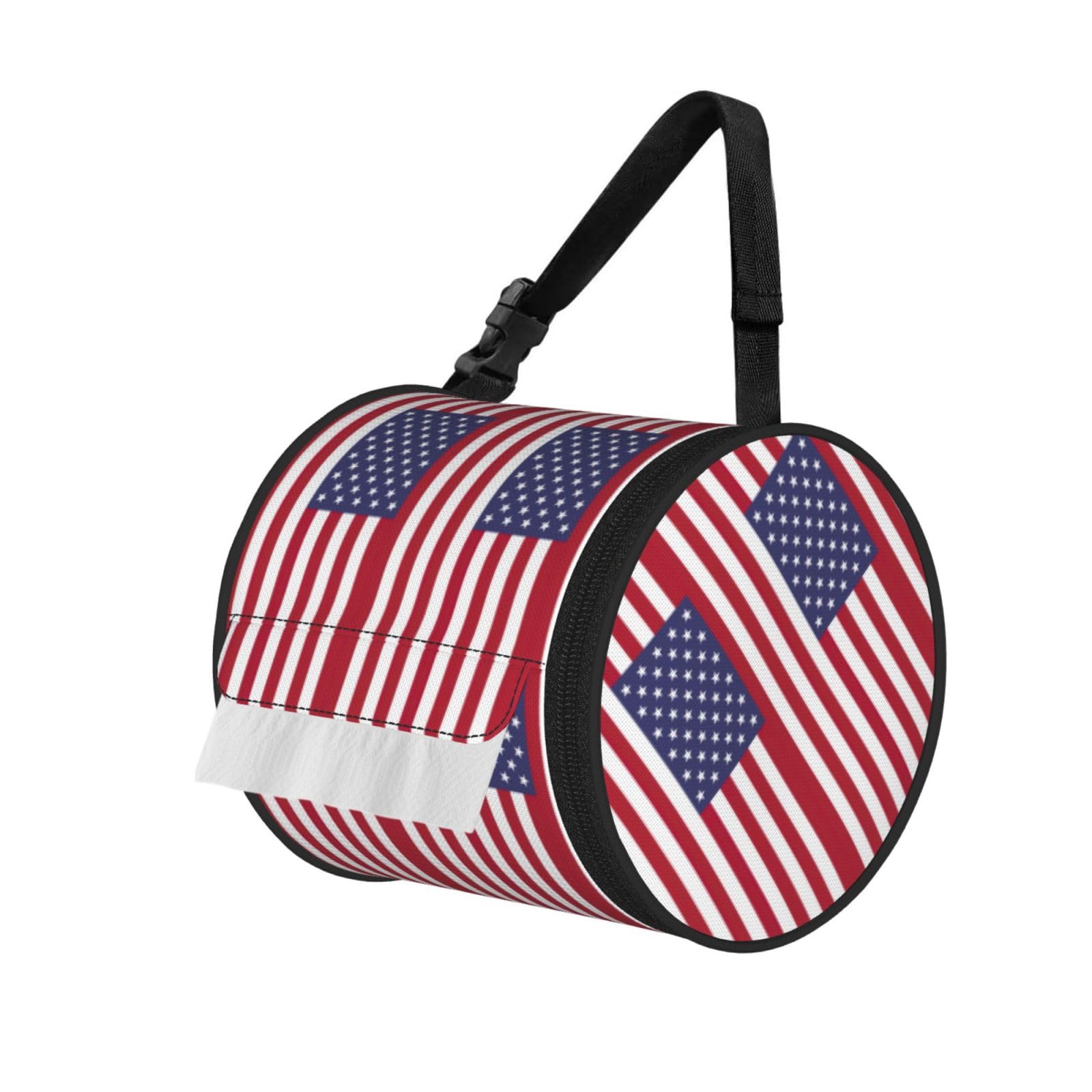 American flag Printed Adjustable Roll Paper Holder, Snap Buckle Oxford Cloth Tissue Bag for Home Office Car