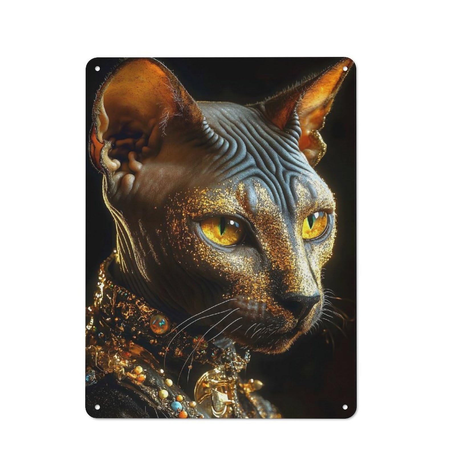 Junmoney Style-24 Sphynx Cat With Gold Glitter Retro-Style Tin Sign 40X30cm For Home Bar Wall, With Clear Retro Wall Decor Character