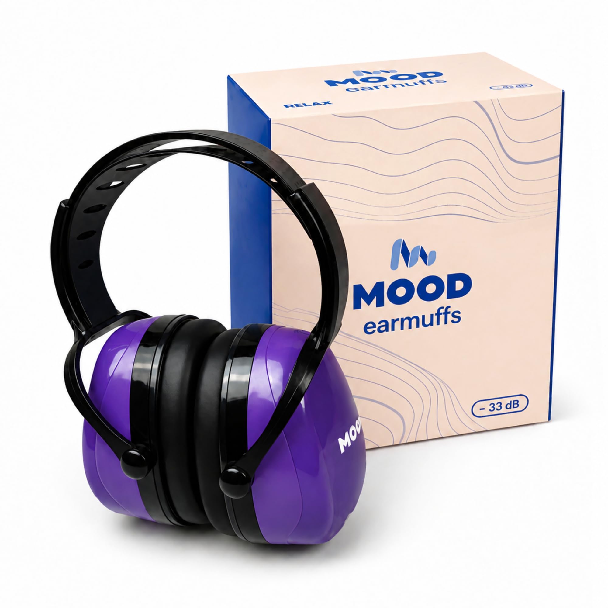 MOOD Cascos antiruido adultos: Reducción del ruido de 33 dB (SNR) - Cascos aislantes del ruido para estudiar, construcción, tiro deportivo - Marca española certificada - Relax Purple
