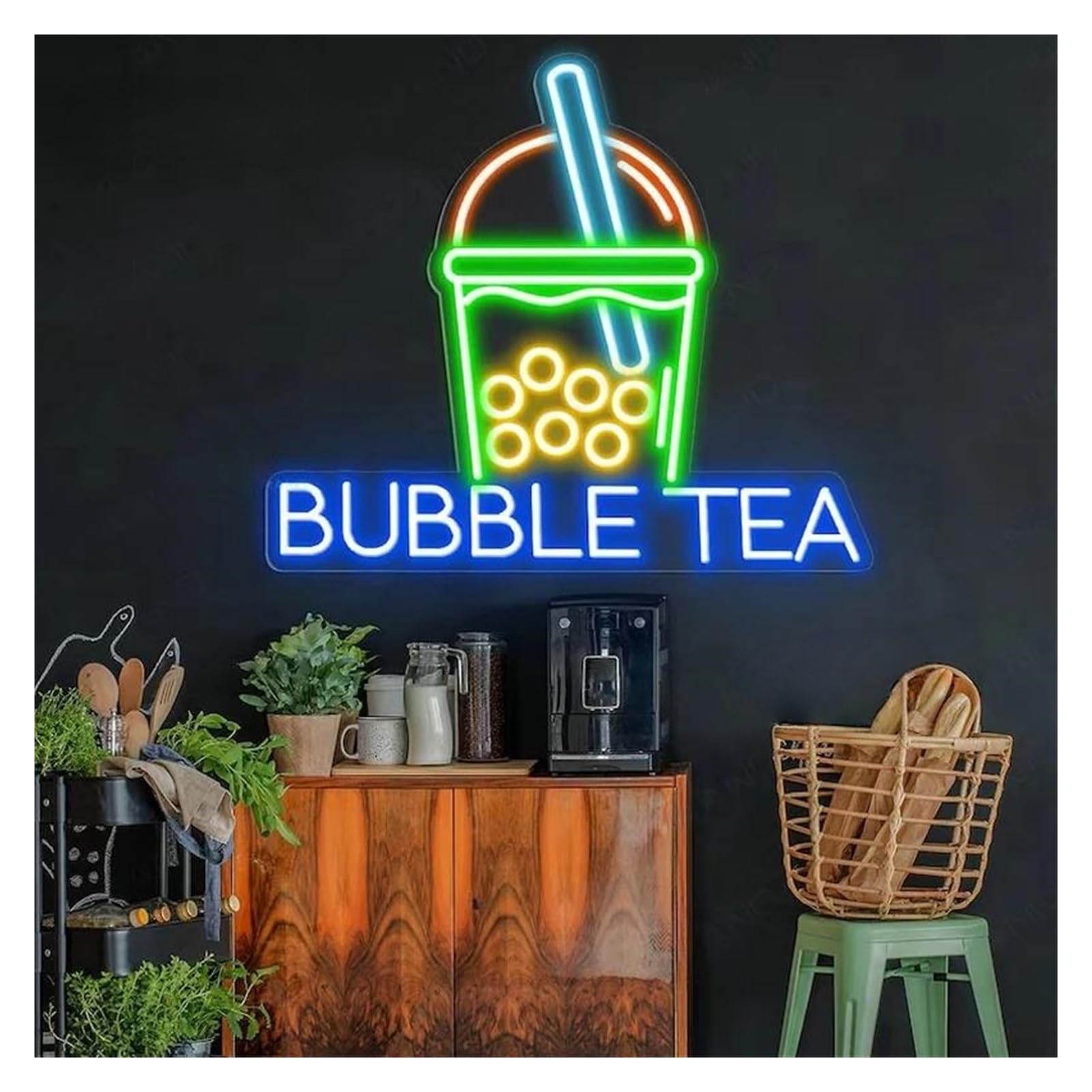 néon signe Enseigne Lumineuse Bubble Tea À Intensité Variable Pour Magasin De Thé Au Lait Boba, Décoration Murale, Lampe Illuminée 45cmx35cm