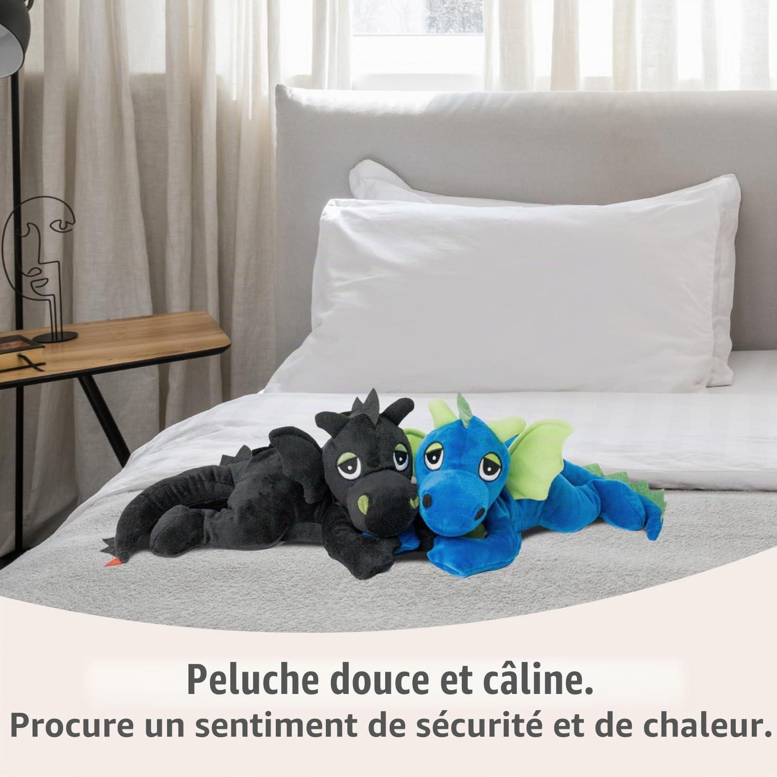 Habibi Plush Classic Coussin chauffant en peluche pour enfants et adultes – Dragon porte-bonheur rembourré de millet, peluche chauffante disponible en plusieurs couleurs (bleu roi)