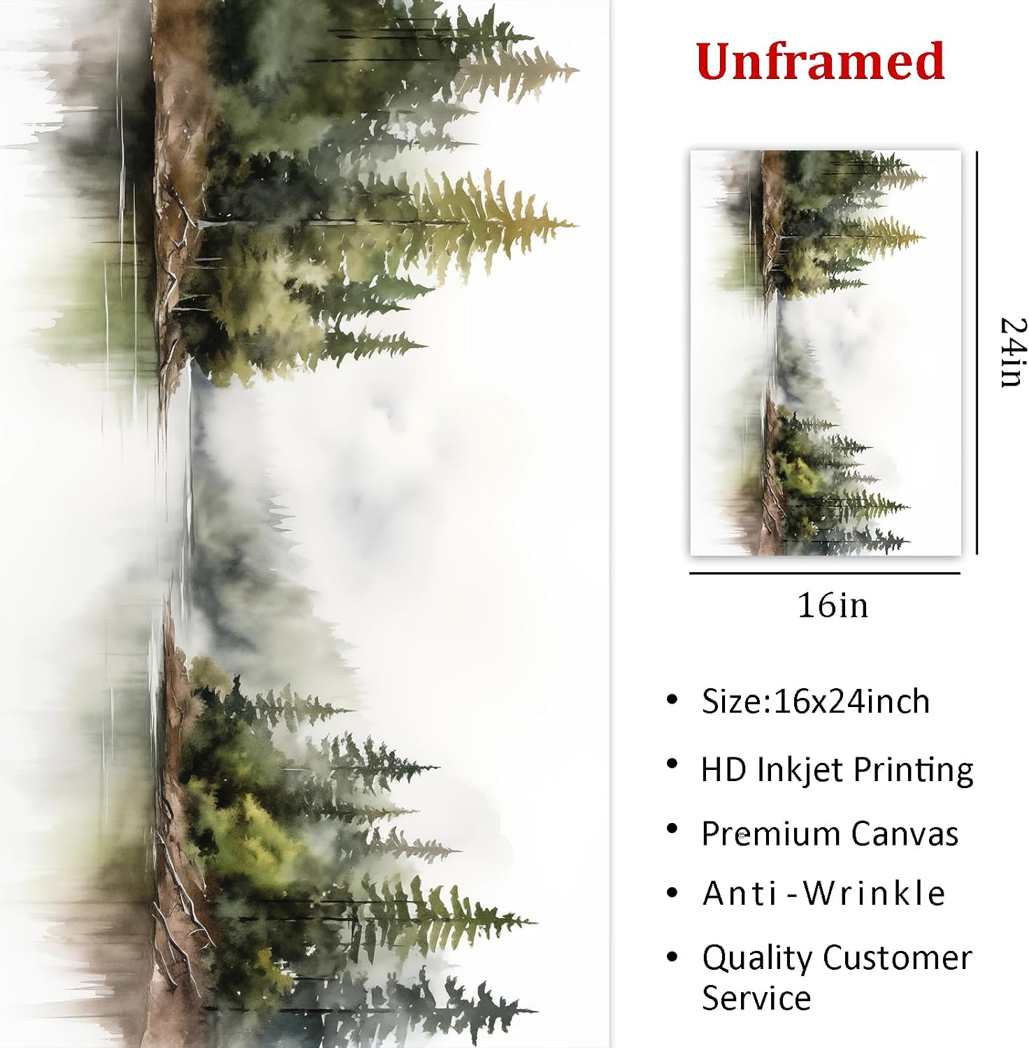 Modern Forest Wall Art Forest Tree Poster Pine Tree Artwork Forest Landscape Pictures Watercolor Mountain Print Natural Landscape Pictures Watercolor Forest Poster Modern Botanical Wall Art 16x24in No Frame