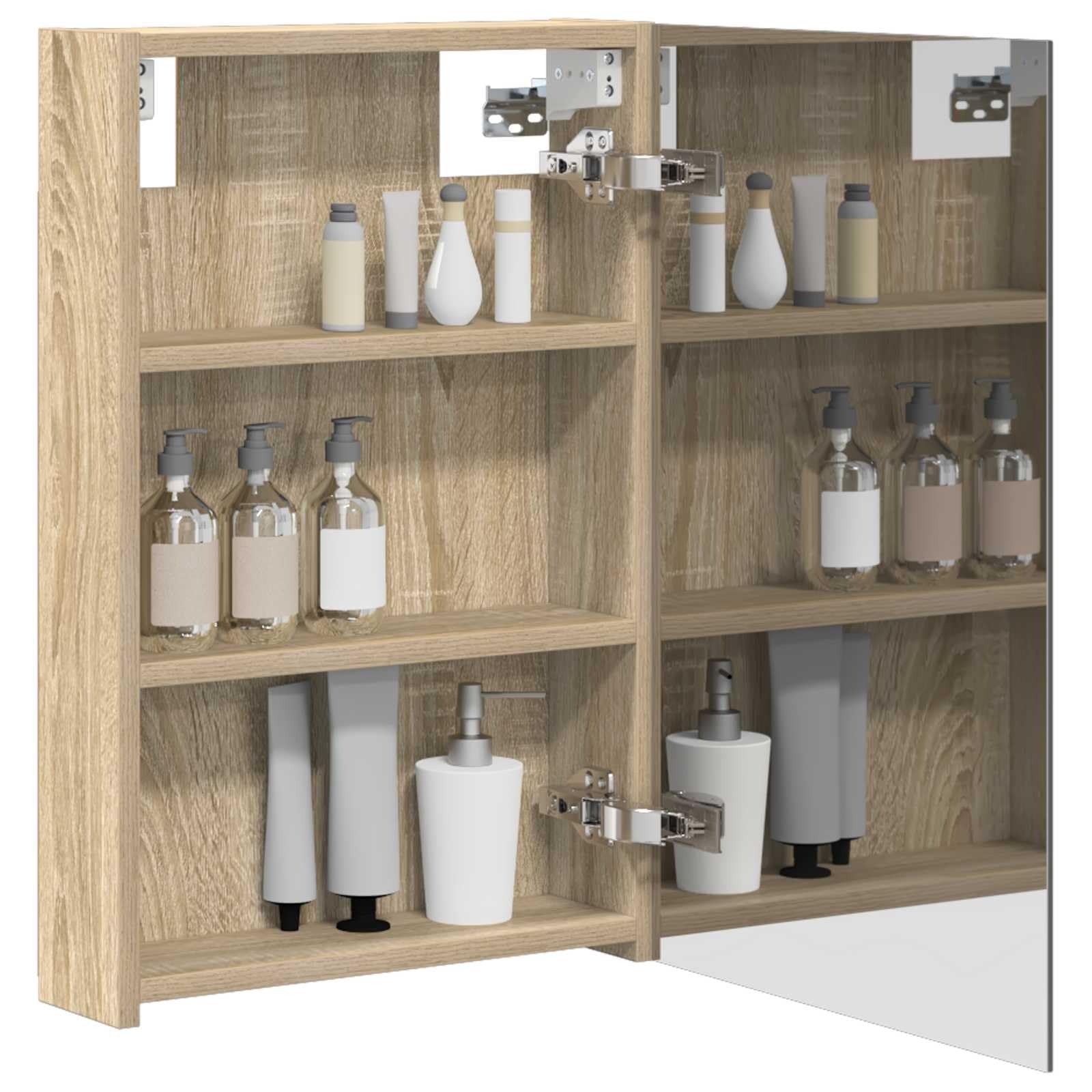 Armadietto da bagno a specchio in rovere Sonoma, 40 x 10,5 x 60,5 cm, da appendere alla parete, con specchio bidirezionale, 2 ripiani, porta, spazio per lavandino, bagno, WC degli ospiti