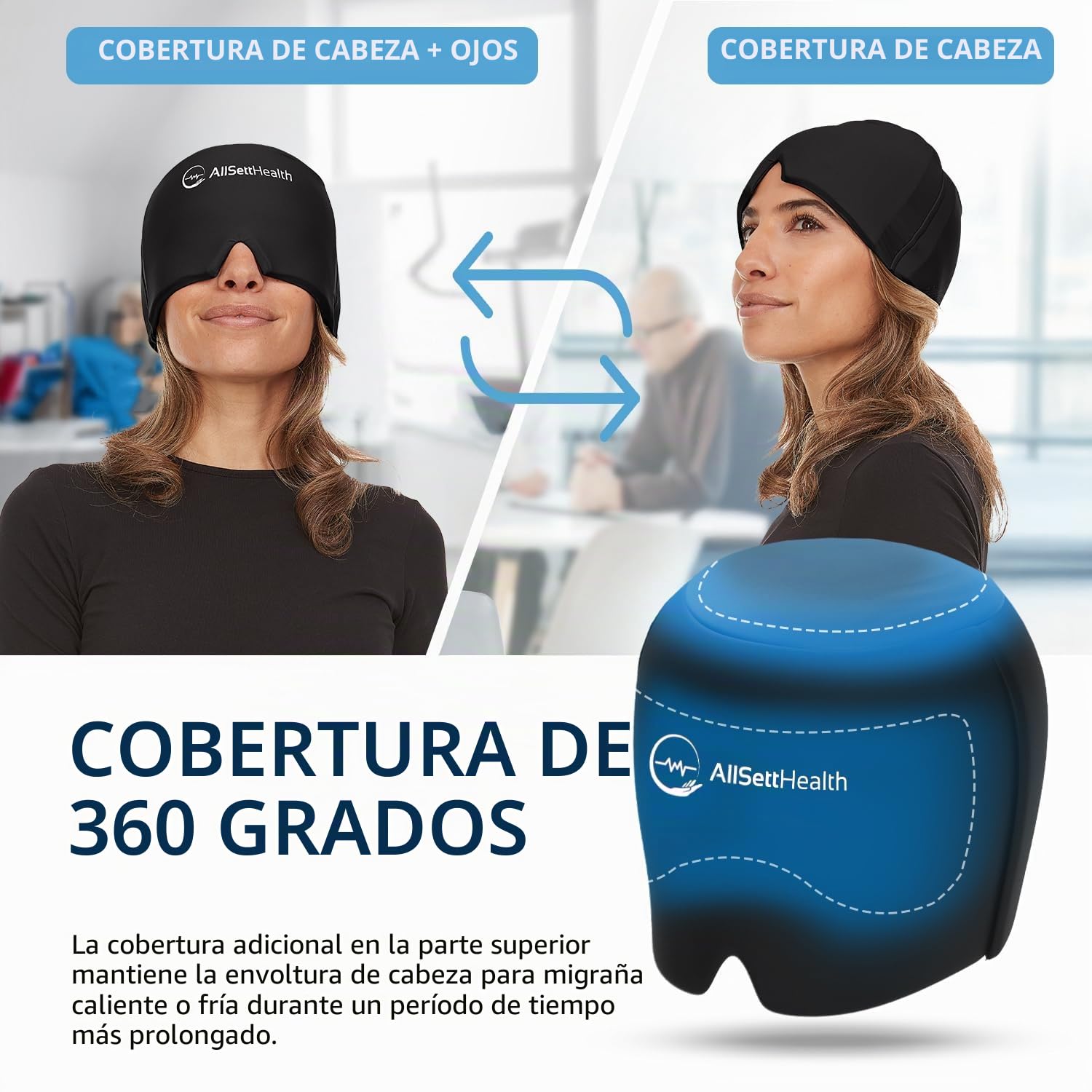 Envoltura para la cabeza de hielo para aliviar la migraña | Sombrero para dolor de cabeza y migraña | Terapia caliente y fría para ojos hinchados, tensión, sinusitis y alivio del estrés