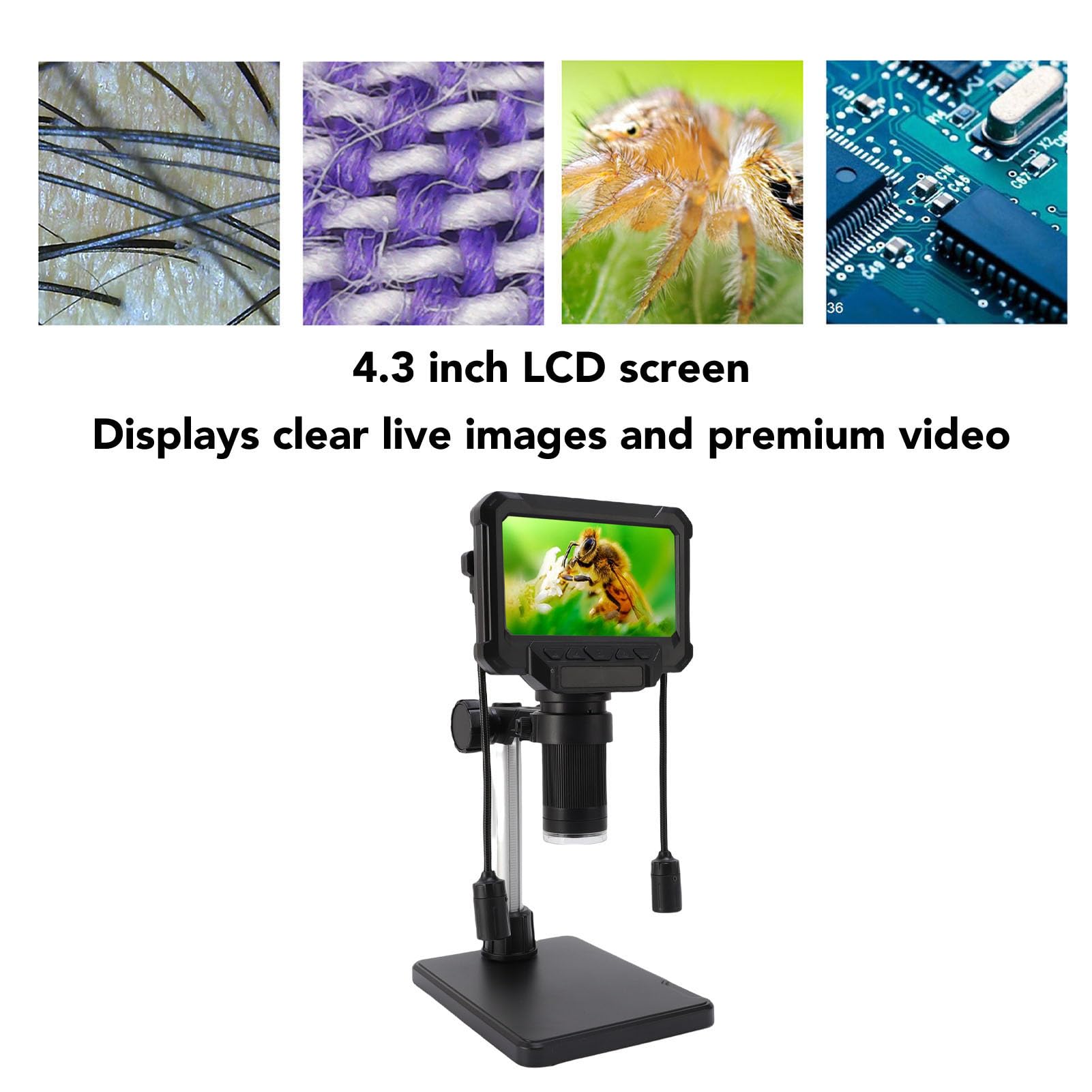 LICAEVEY LCD -digitales Mikroskop, 1MP 1080p 4X Digitalmikroskop mit 4,3 Zoll 8 Einstellbarer LEDs Licht, PC -Ansicht für die Inspektion von Leiterplatten