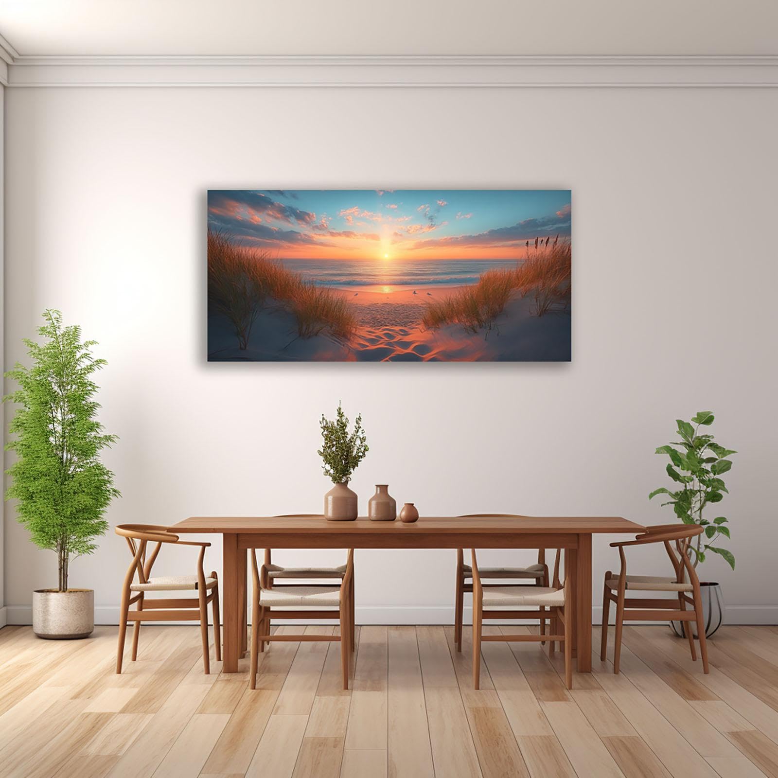JosuE Or, orange Paysage Plage Mer Impression sur Toile Décoration, Paysage de coucher de soleil Tableau Salon Chambre Cuisine Grand Tableaux Decoratifs Muraux Art Wall-60x120cm Encadrée