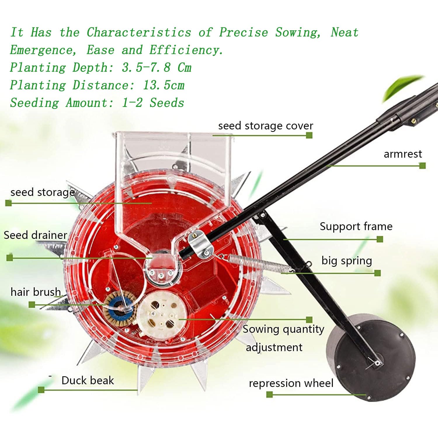 Seminatrice Manuale Seminatrice da Giardino a Spinta Manuale Seminatrice a rulli e applicatore di Fertilizzante, Seminatrice precisione a 12 becchi per piantatrice Fagioli Mais di Arachidi