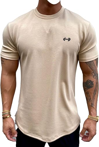 Mens Muscle Fit Longline Bodybuilding Workout Casual Fashion Short Sleeve T-Shirt
