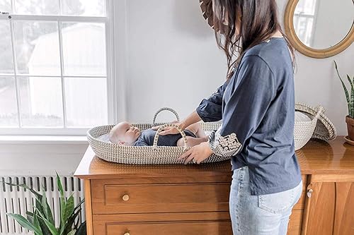 Miniatura 5 de Canasta cambiadora de bebé, 2 cambiadores de algodón, lavables, cambiadores de pañales, cambiador de mesa, cambiador natural para tocador y guardería