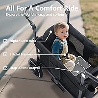 Vista 3 de Cochecito plegable estilo carrito todoterreno Kinder King para 2 niños, cochecito de bebé al aire libre, toldo extraíble de 2 plazas, mango