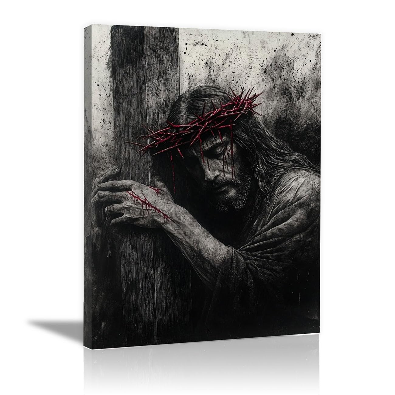 QUSAAOU Christian murals Sketch Jesus with the Bible Jesus canvas murals Canvas Wall Decor，Suitable for office,living room,bedroom and church decoration(black white)-50x70cm Framed