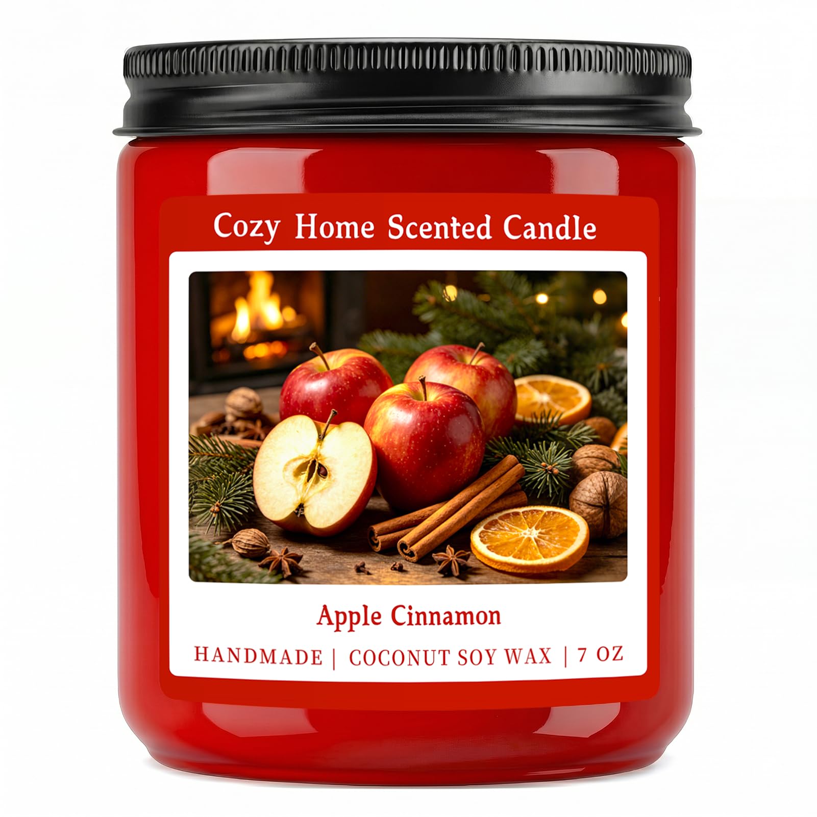 Homsolver 7OZ Apple Cinnamon Scented Candle, Fall &amp; Winte r&amp; Christmas Holiday Candle for Home, Luxury Coconut Soy Wax Blend with 50H Clean Burn, Ideal Small Christmas Candles Decor &amp; Gifts for Women