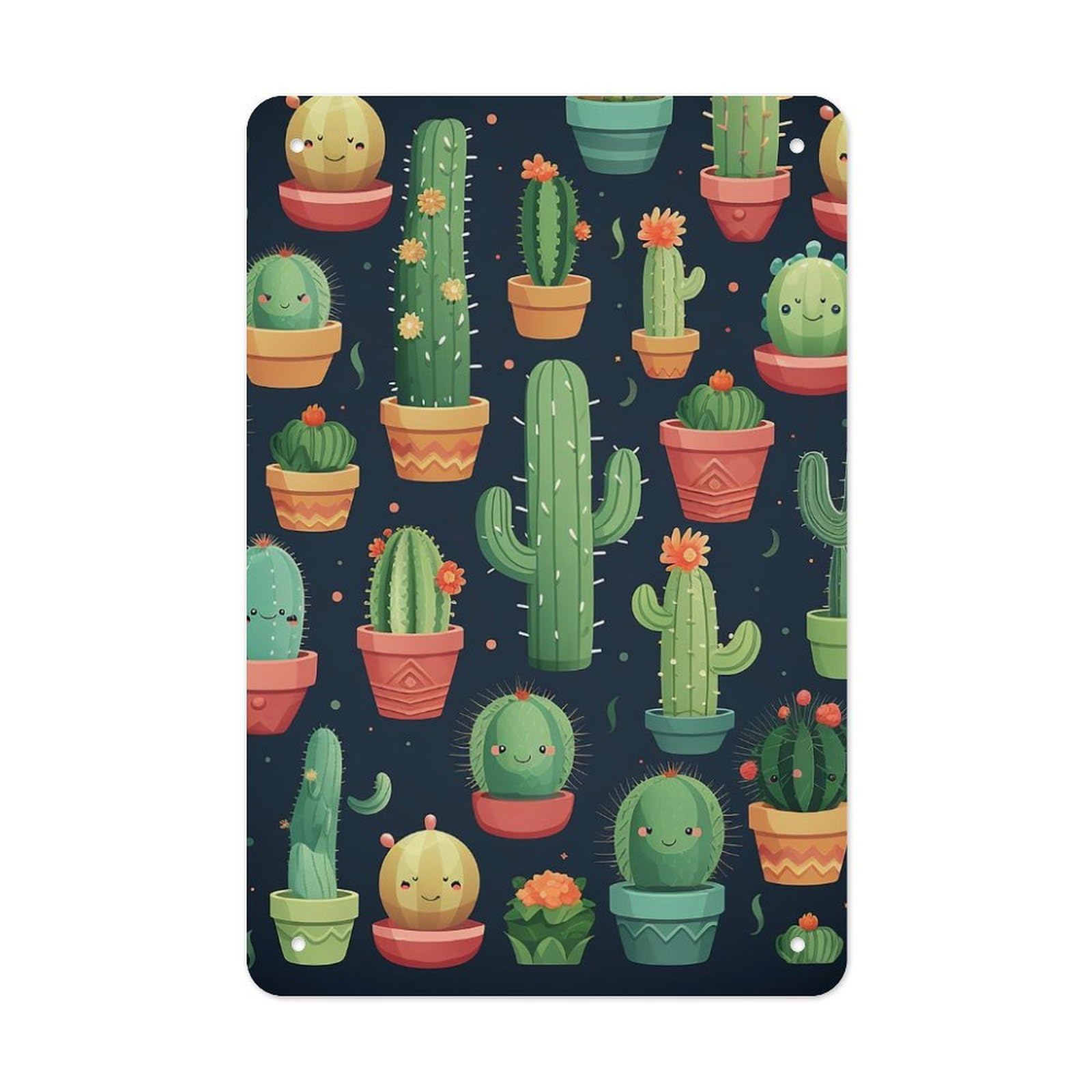 QMNLKH Cactus Seamless Illustration Plaques for Wall Decor, Personalized Metal Tin Sign for Home, Multifunctional Poster for Office, Fashion Painting for Hallway, Wall Art Pictures, 7.9x11.8Inch