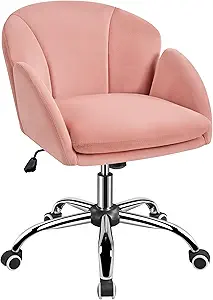 Yaheetech Pink Desk Chair Vanity Chair Comfy Velvet Chair Cute Desk Chair for Home Office Modern Swivel Rolling Chair for Bedroom, Living Room, Makeup Room Women