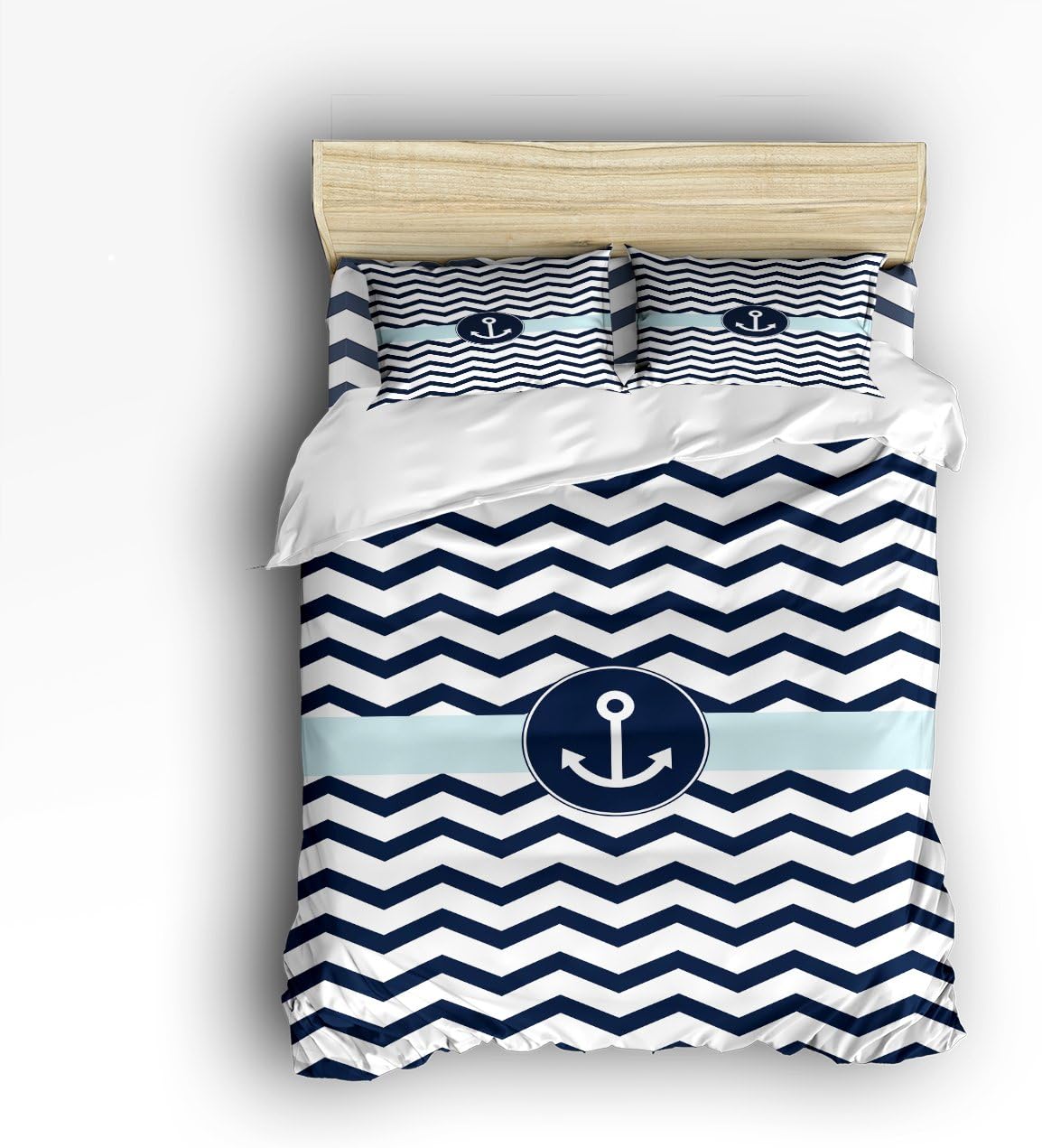 Amazon Navy Blue Chevron withマリンアンカー クイーン VDL170922373 Vandarllin