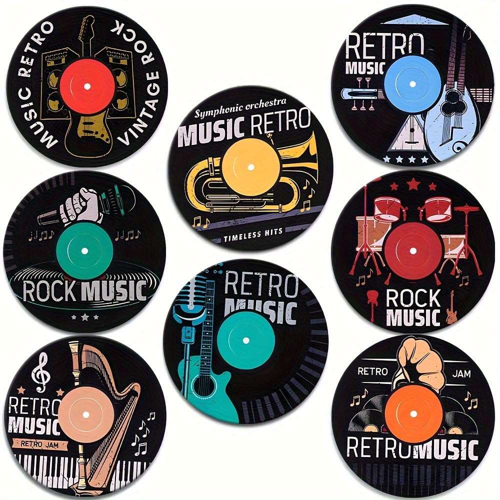 8 Colorful Music-Themed Coasters with Vibrant Designs Suitable Drinks, Tea, and Coffee- Home or Restaurant Decoration. Family, Friends and Colleagues-image-8