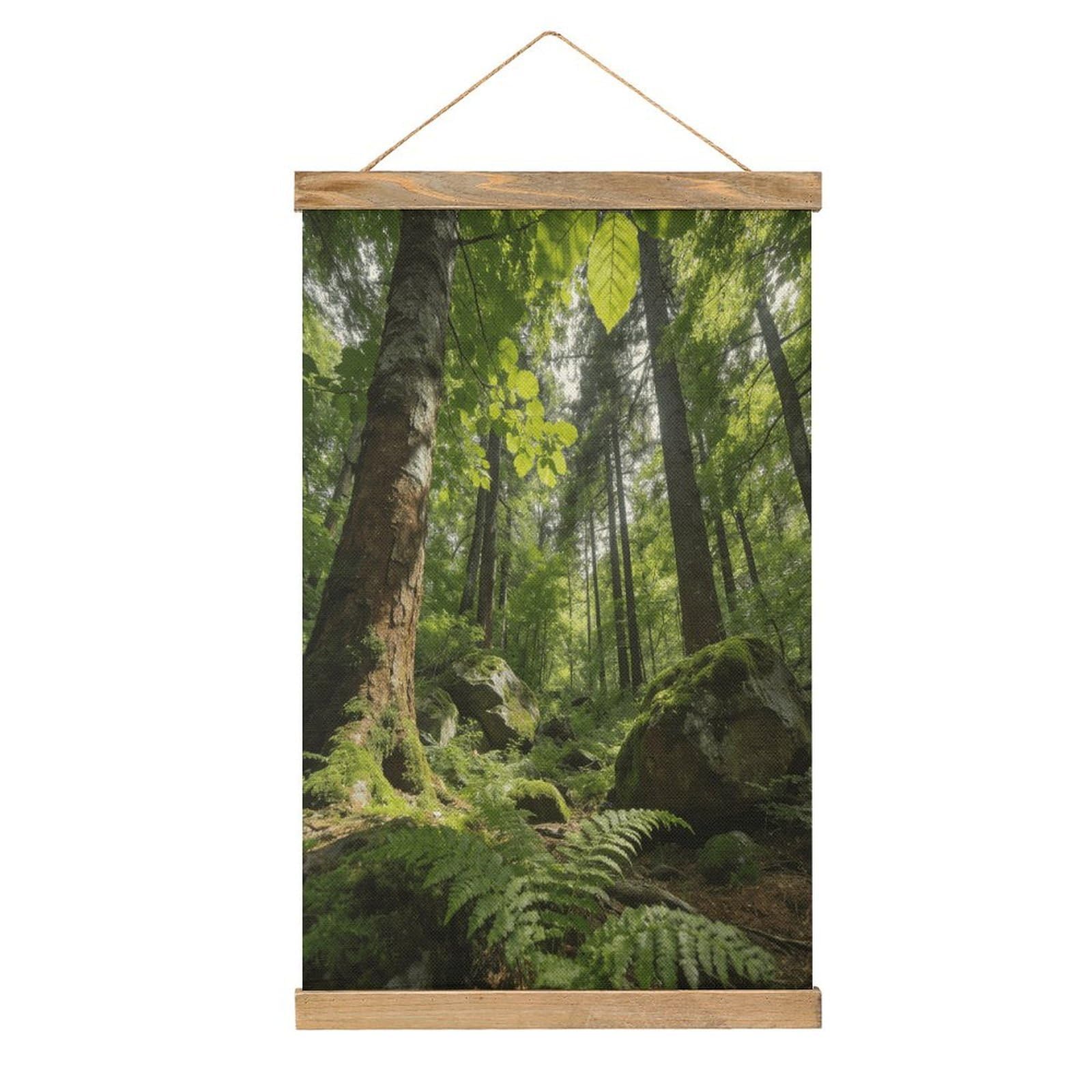 VstaDank Forest Hanging Poster with Wooden Frame Modern Linen Hanging Painting Retro Style Wall Decor Art Painting for Living Room,Bedroom Decor Poster Frame 20.4x13.1inch