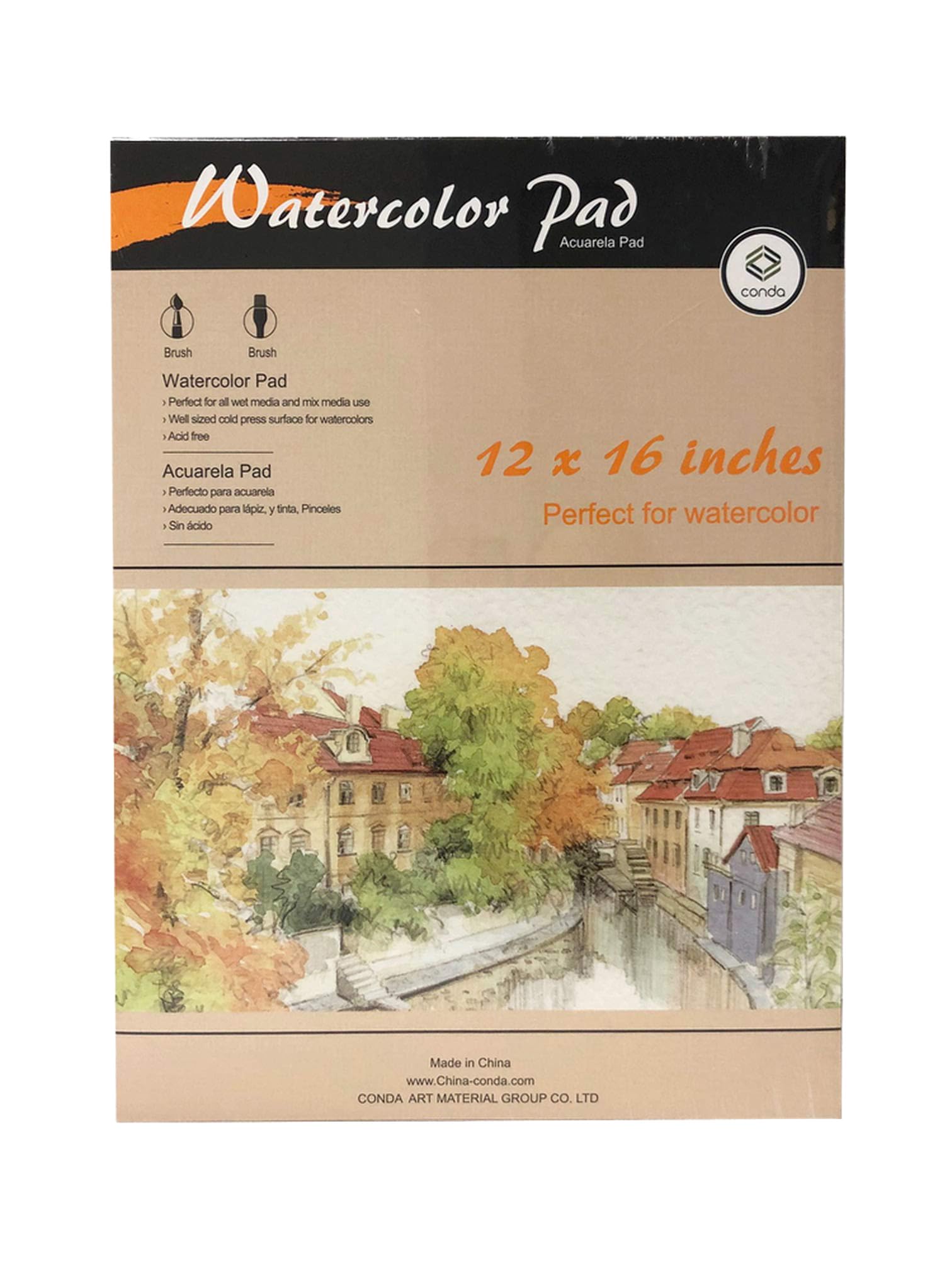 Conda Group 20 Sheets Water Color Pad, 190 g, 12 x 16 Inch Size