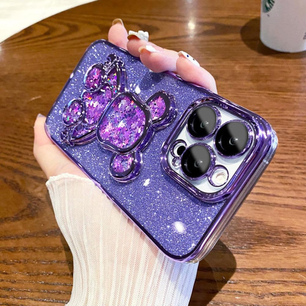 Simpatica custodia Quicksand glitterata per iPhone 15 14 13 12 11 Pro Max 15Pro 7 8 Plus Xr X Xs Max Cover protettiva per lente, glitter viola, per iPhone 14 Plus
