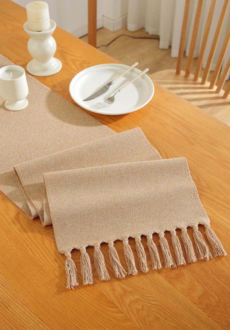 Kaket Chemin De Table En Coton Et Lin Avec Pampilles Faites à