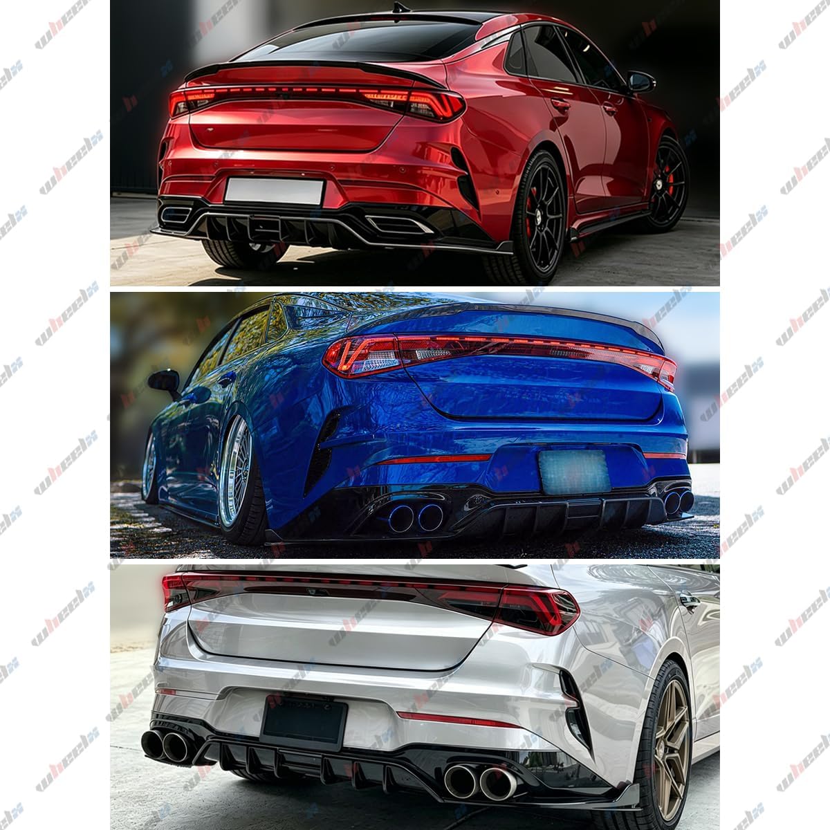 Rear Diffuser Compatible with 2021-2024 Kia K5 GT-Line, Gloss Black Rear Bumper Lip Splitter with Exhaust Fin Style, Sport Performance ABS Rear Valance Body Kit Accessories - WheelX