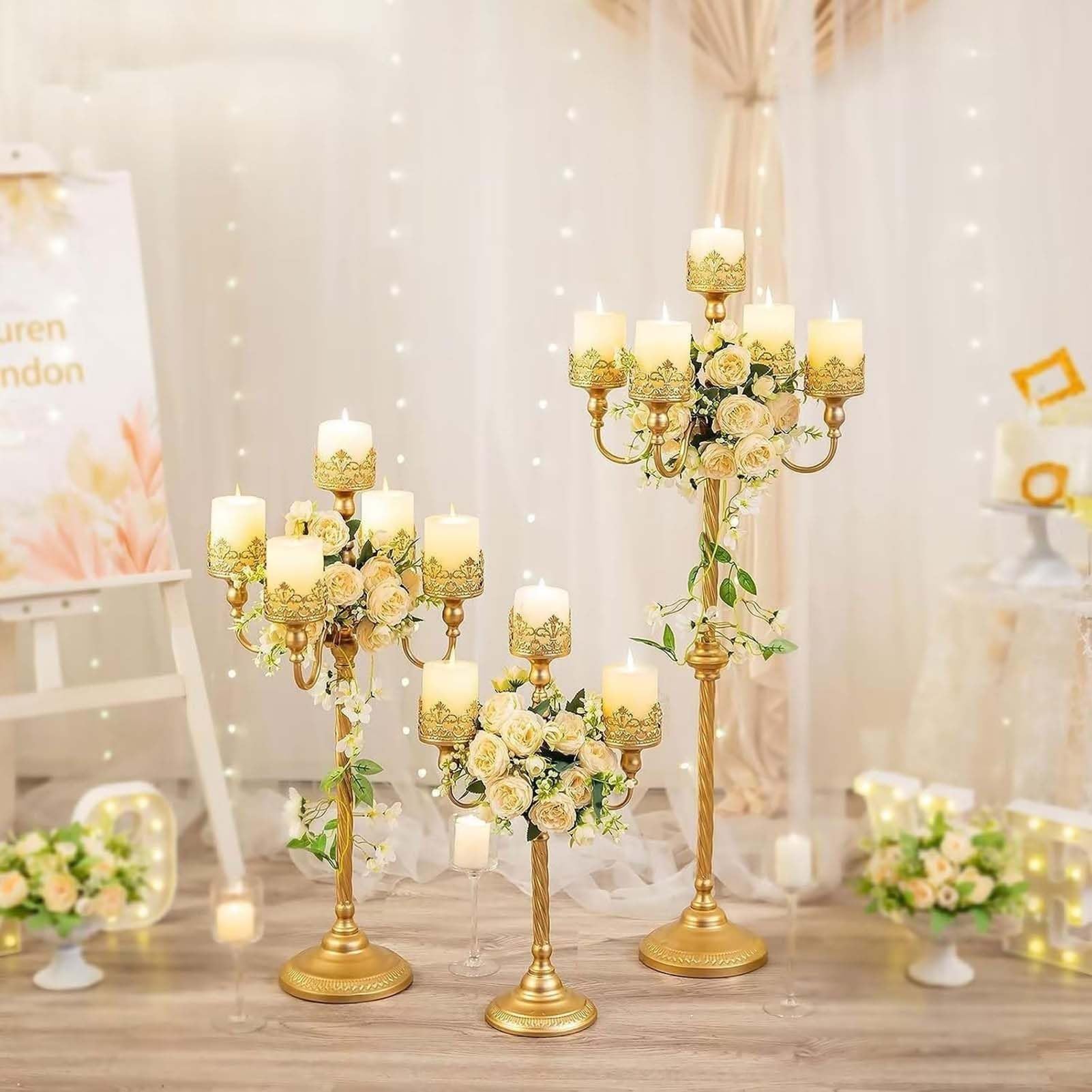 Portavelas de metal de 5 brazos para centro de mesa, recepción de boda o decoración del hogar