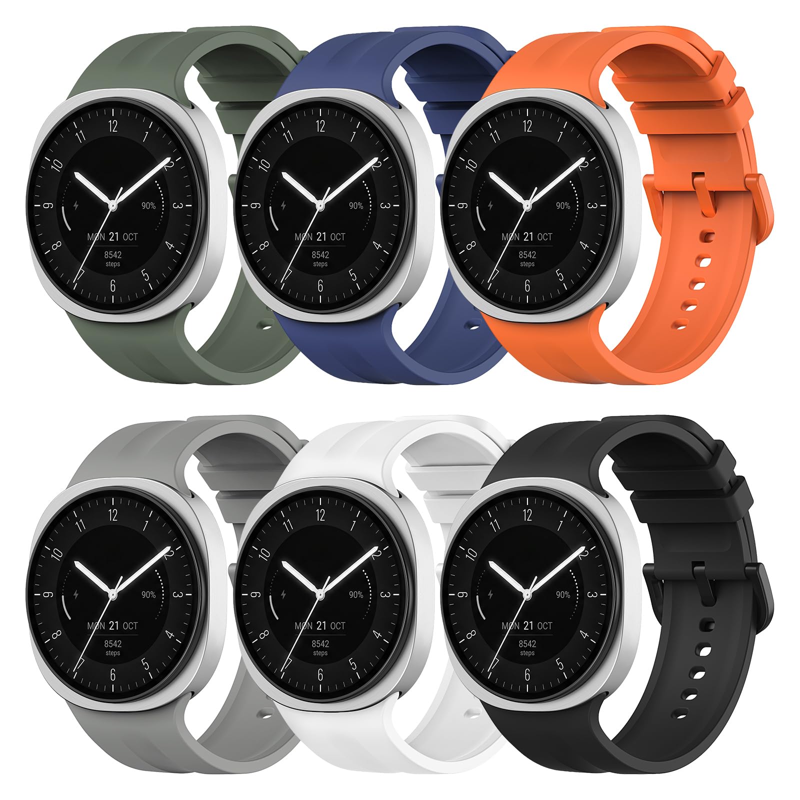 Sport Bands Compatible with Samsung Galaxy Watch 9/8 40mm/44mm | 6Pcs No Gap Silicone Bands for Galaxy Watch 8 Classic 46mm, Breathable, Waterproof, Soft, Quick Release, for Men Women