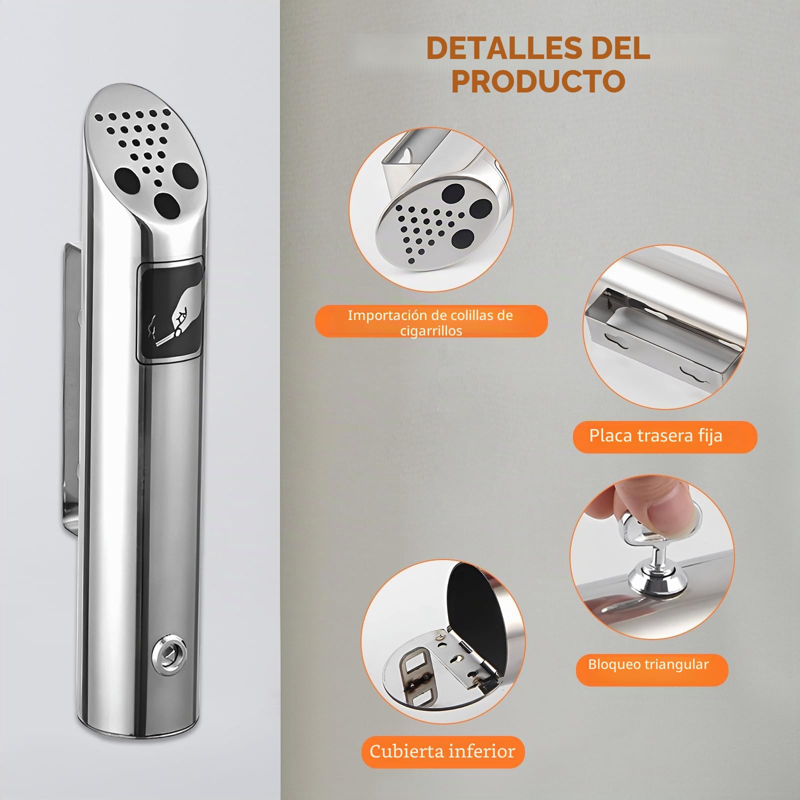 2 ceniceros de pared para exteriores, de acero inoxidable, con cerradura, para restaurantes, hoteles, pub clubes