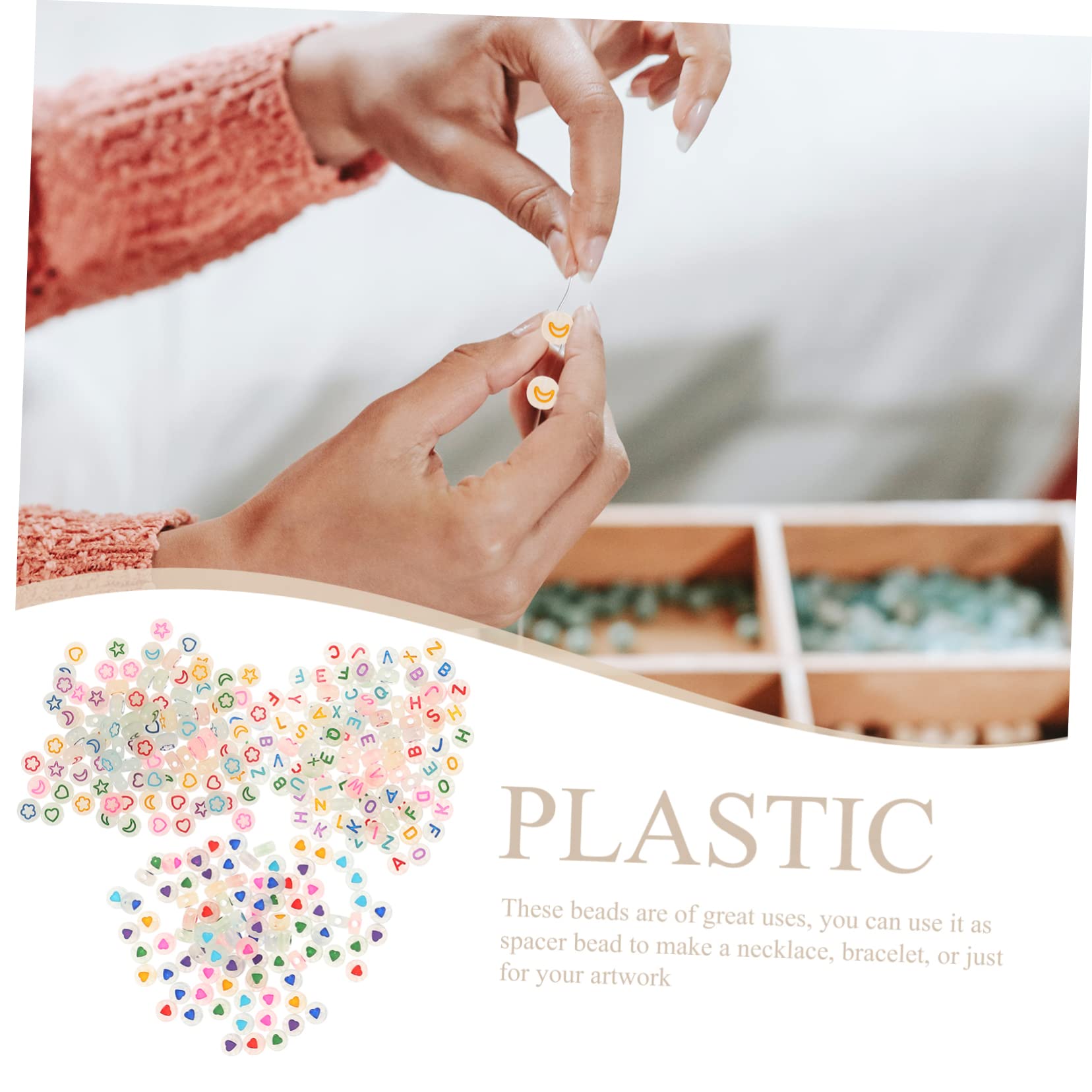 TEHAUX 5piezas Abalorios Diy Luminosos De Acrílico Para Pulseras De Bolas Decorativas Letras y Patrones Accesorios Para Manualidades y Joyas
