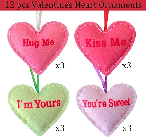 Miniatura 2 de 12 adornos de corazón de fieltro para el día de San Valentín, adornos colgantes de corazón, adornos para el día de San Valentín, pequeños adornos de