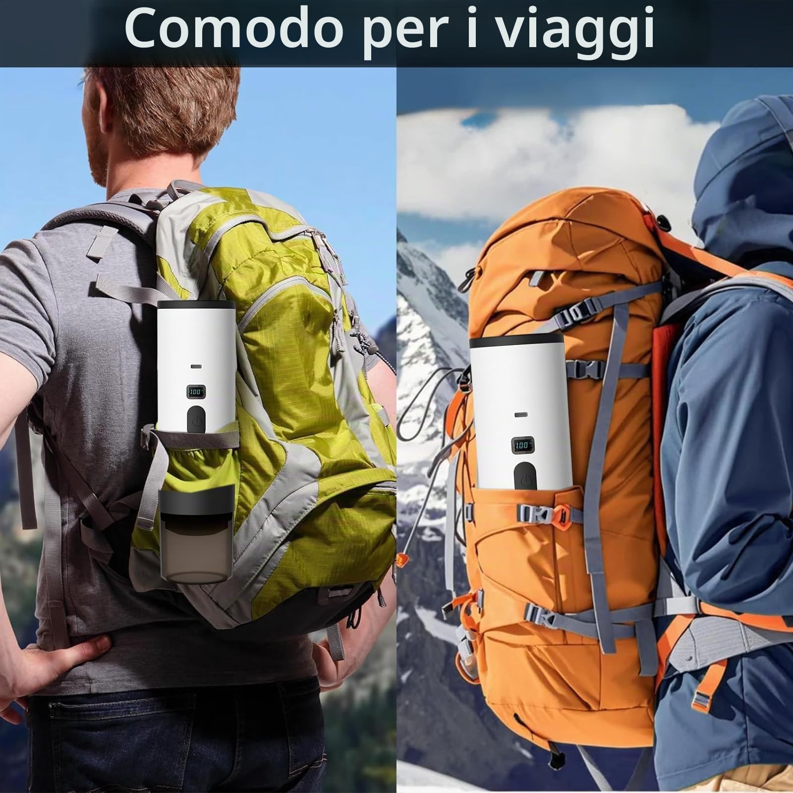 Macchina da Caffè Espresso Portatile 3 in 1, Macchina per Caffè Espresso Elettrica 90ml Caffettiera Elettrica da Viaggio con Batteria per 12V Auto e Camion e Campeggio (Bianco+Supporto)