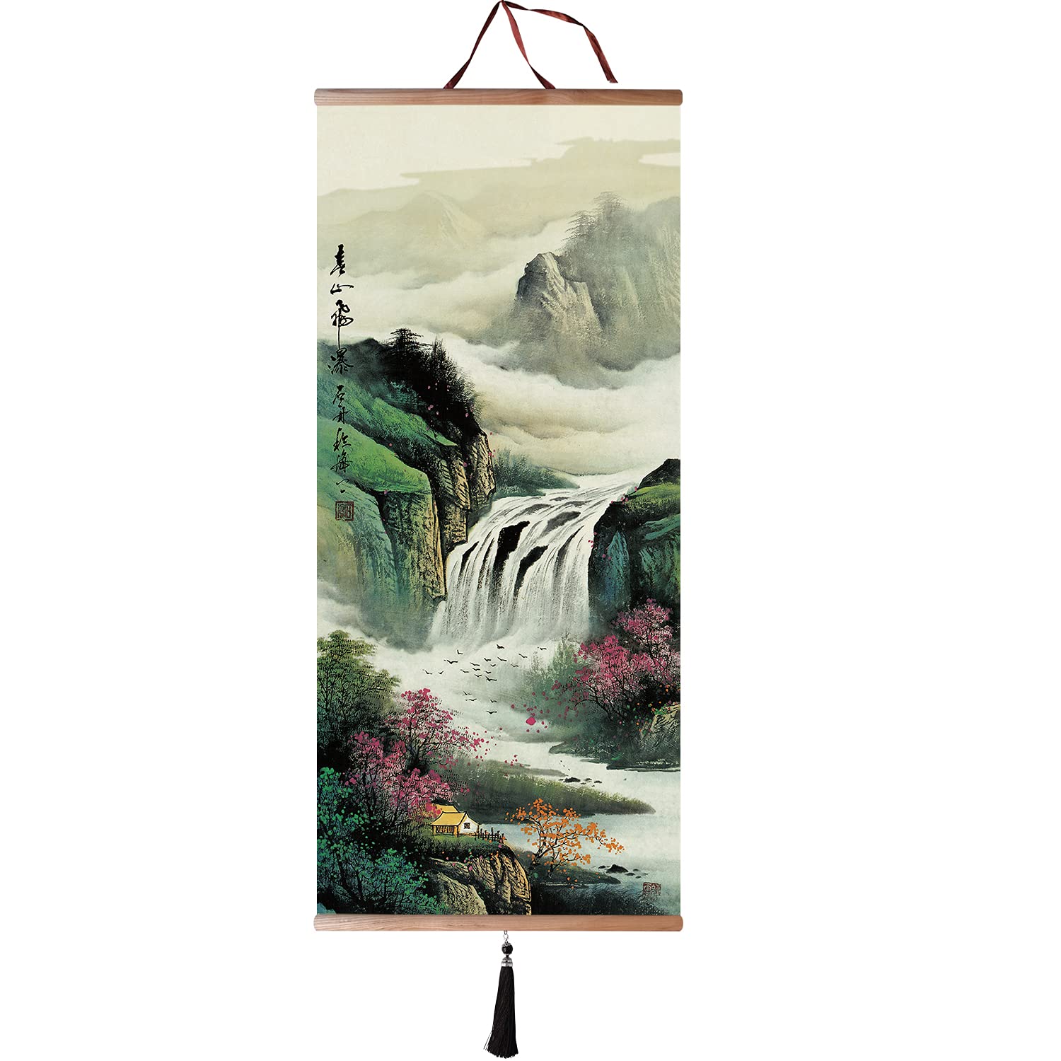 YINGFENGSHOW Chinese Decor Japanese Wall Art Chinese Scroll Japanese Art Wall Decor Feng Shui Wall Art Chinese Painting Asian Decor Living Room 35 x 80CM