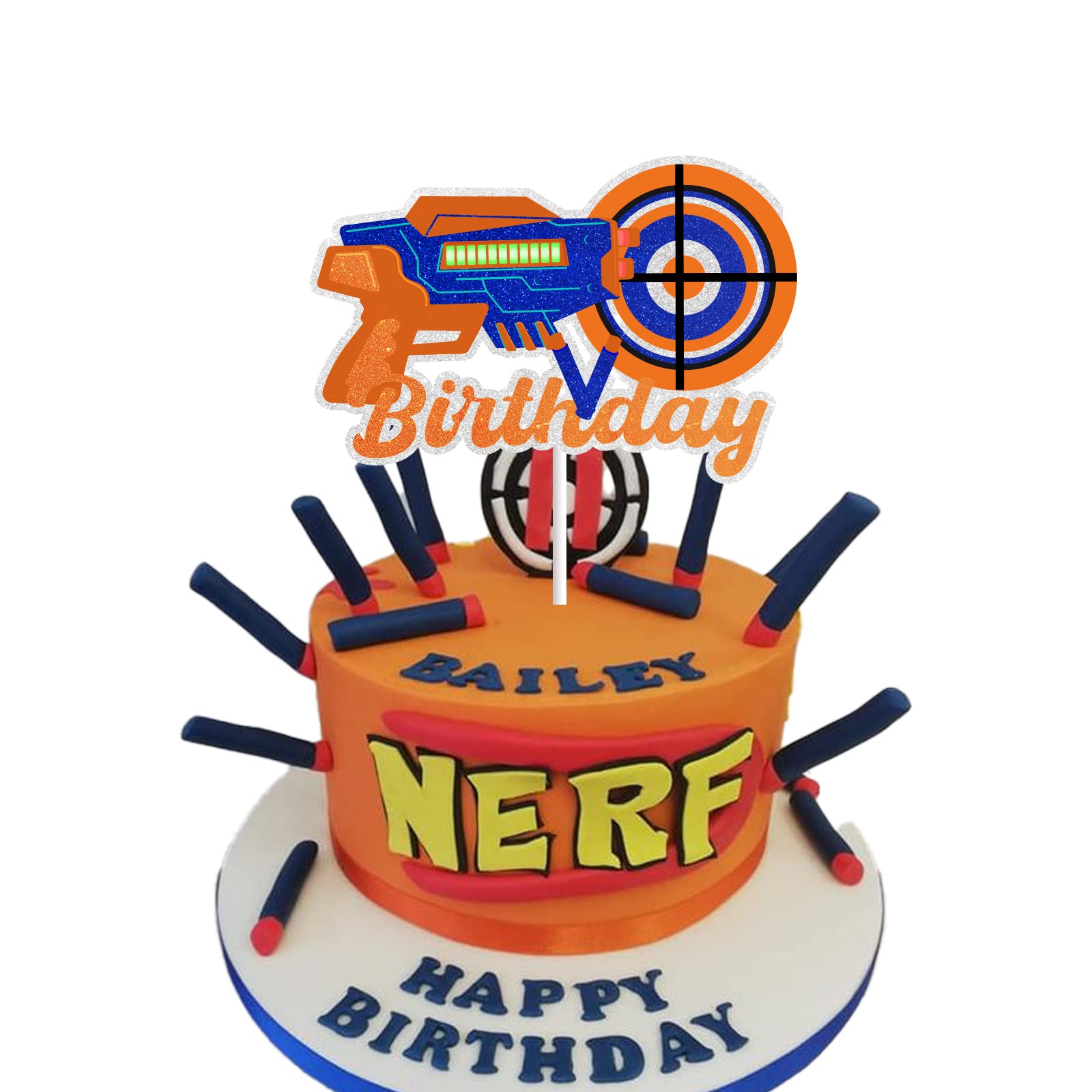 Gun Happy Birthday Cake Topper - Pistol Shaped Black Acrylic Decor For Men's Shooting Theme Party - View #4