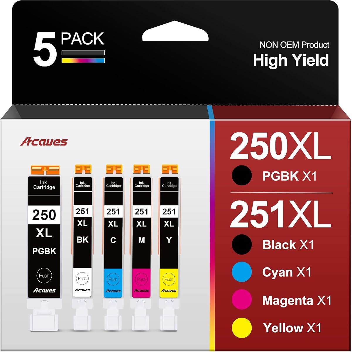 Cartuchos de tinta MX922 250XL 251XL de repuesto para tinta Canon 250 251, paquete de 5 | XL, multicolor, uso con impresora Canon PIXMA IX6820,MX920,IP8720,MG5520,MG5420,MG7520,MG7120,MG6320, para Canon Ink 251
