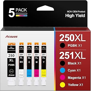 MX922 Ink Cartridges PGI-250XL CLI-251XL Replacement for Canon 250 and 251 Compatible with PIXMA IX6820 MX920 IP8720 MG5520 MG5420 MG7520 MG7120 MG6320 IP7220 Printer, 5 Pack, Multicolor, XL