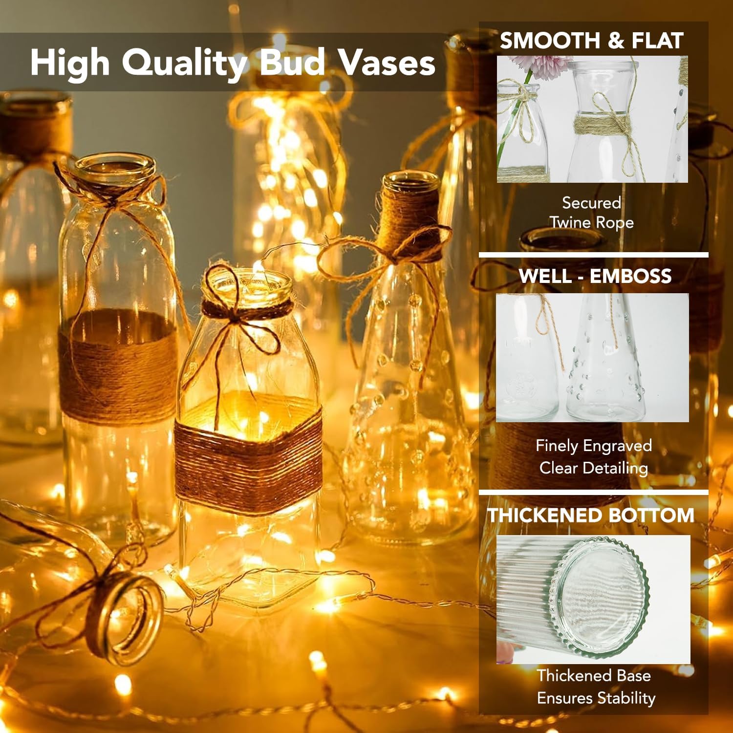 Ekhasa 100% Crystal White Glass Bud Vases Flower Pots for Home Decoration (Set of 5) | Center Table Mini Decorative Items | Transparent Glass Vase for Water Plants | Glass Planters for Indoor Plants