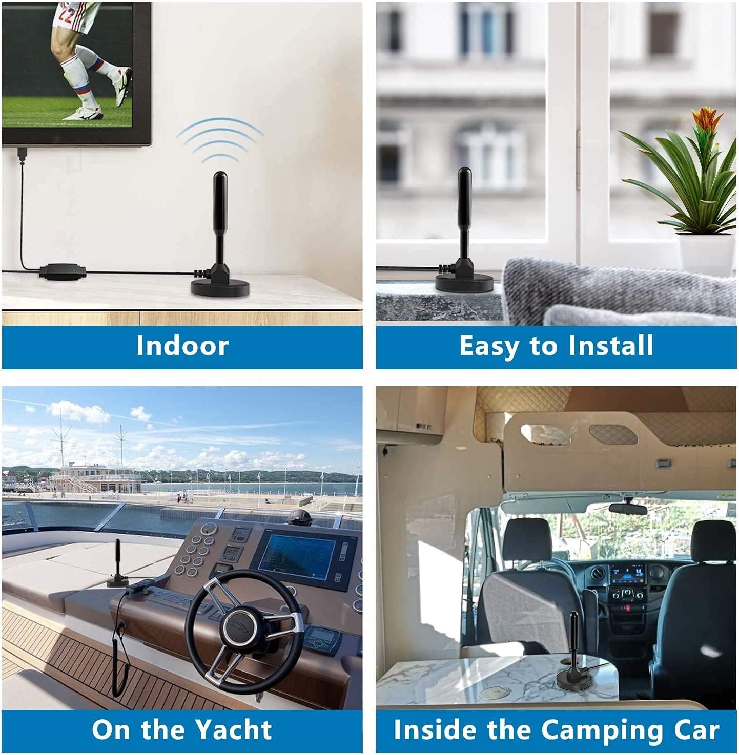 Digital HDTV Antenna, Includes Magnetic Base and Coaxial Cable 120 Mile Range, Support 4K 1080P for Television with Built-in Amplifier Signal Booster