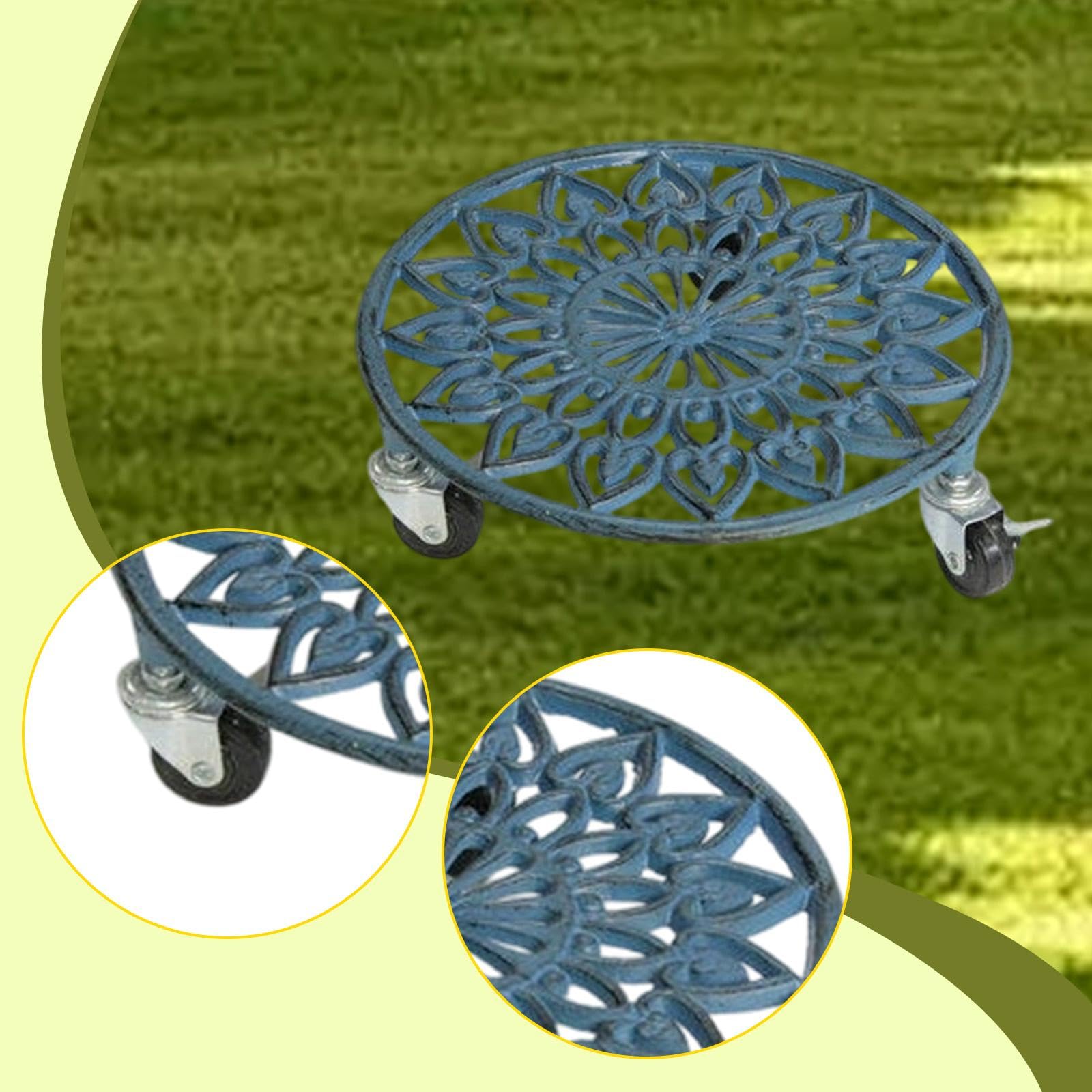 Soporte Rodante para Plantas, Bandeja para Macetas con Ruedas, Carro para Mover Macetas, Base de Hierro con Ruedas para Cubos de Basura Pesados, Azul