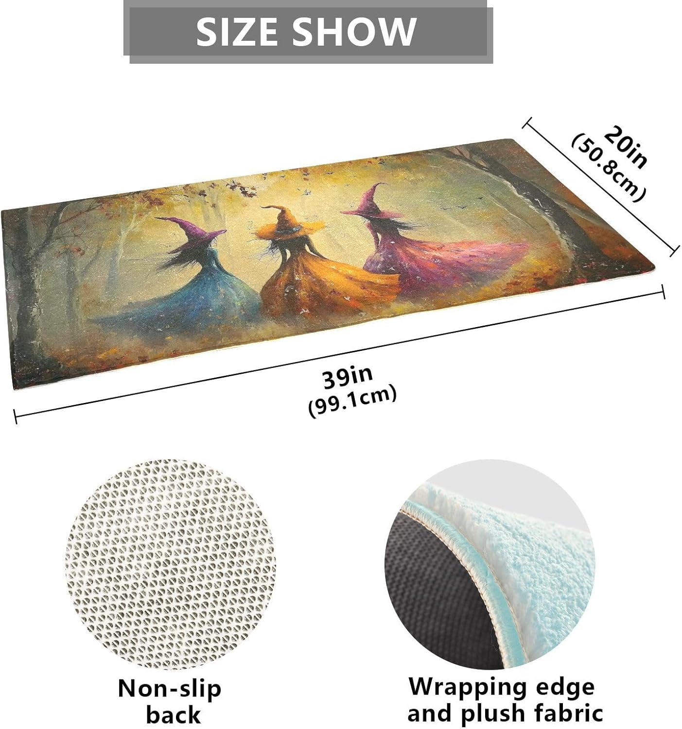 Halloween Witchs Colorful Bathroom Runner Rug, 39”L x 20”W, Absorbent Non-Slip Bath Mat, Fashion Design Machine Wash Plush Mats for Bathroom Kitchen