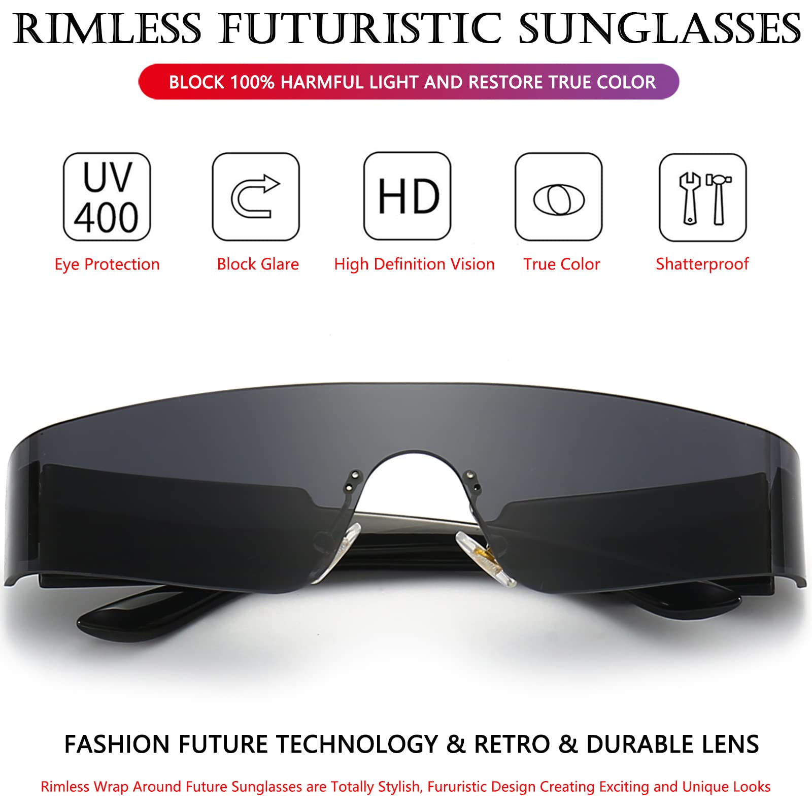 AIEYEZO Moda moderna Senza Montatura Futuristico Avvolgere Occhiali Da Sole Donne Uomini Cyberpunk Visiera Occhiali Da Sole Trendy Future Shades
