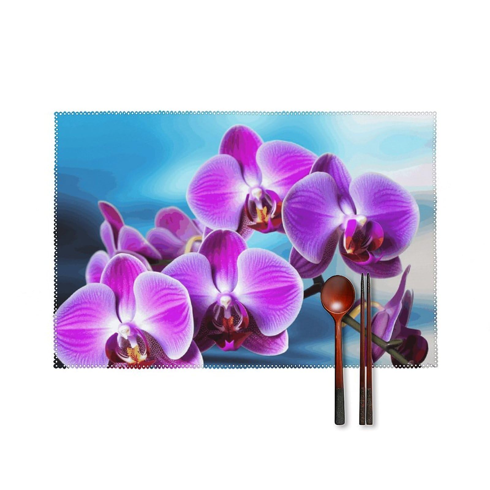 Beautiful Orchid Placemats Set of 6 Wipeable Table Mats for Kitchen Dining Table Heat Resistant Waterproof Modern Indoor/Outdoor Non-Slip Easy Clean Place Mats