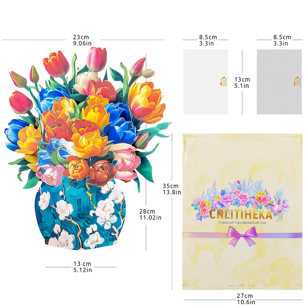 CNLITIHEKA Tulip Flower Bouquet Cards, Pop Up Flower Bouquet Greeting Cards, Mother's Day Flower Pop Up Card - Image 2