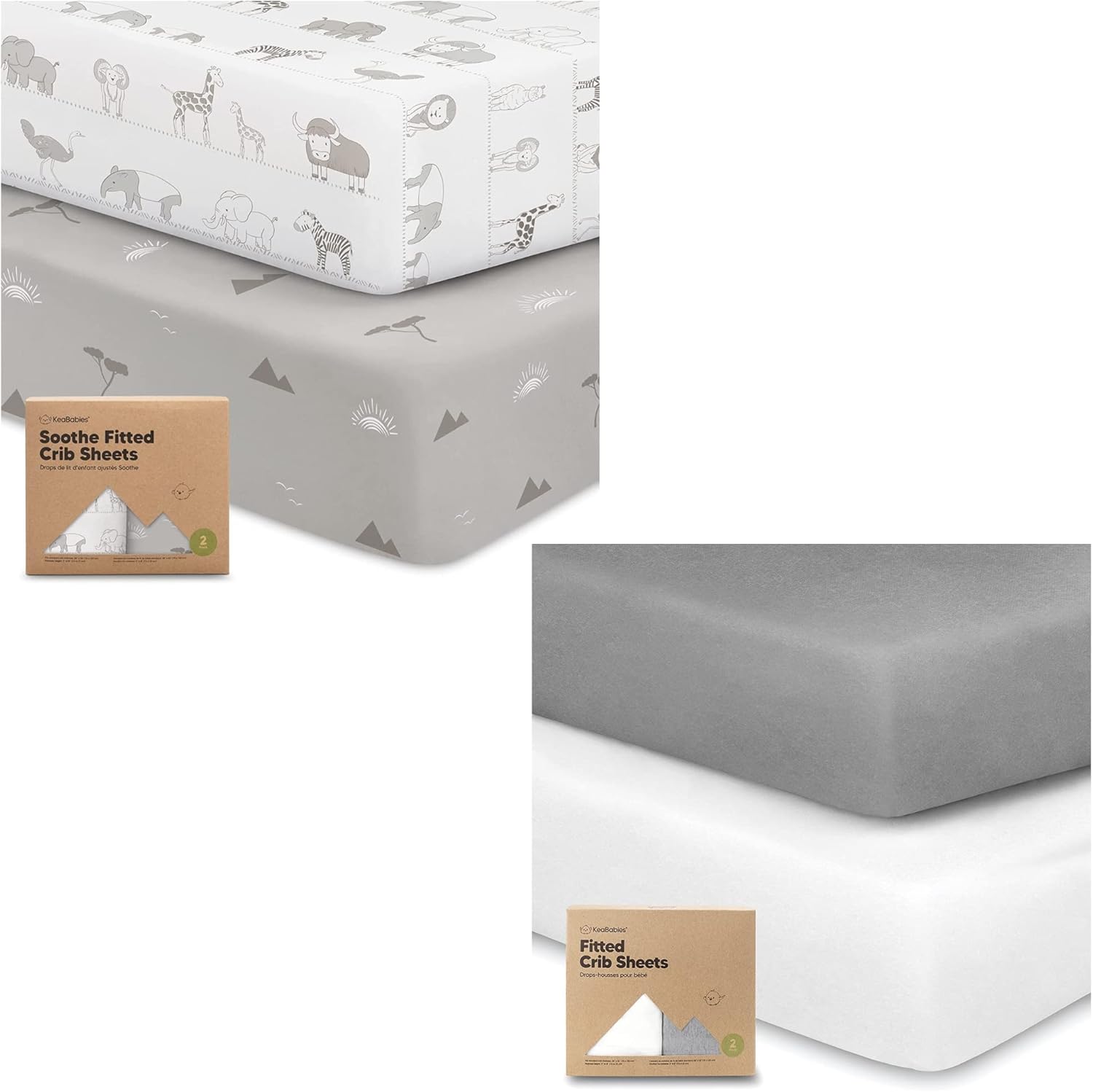 KeaBabies 2-Pack Organic Crib Sheets for Boys, Girls - Jersey Fitted Crib Sheet, Baby Crib Sheets Neutral, Crib Mattress Sheet, Cotton Crib Sheets, Soft Baby Sheets for Crib, Unisex Crib Fitted Sheet