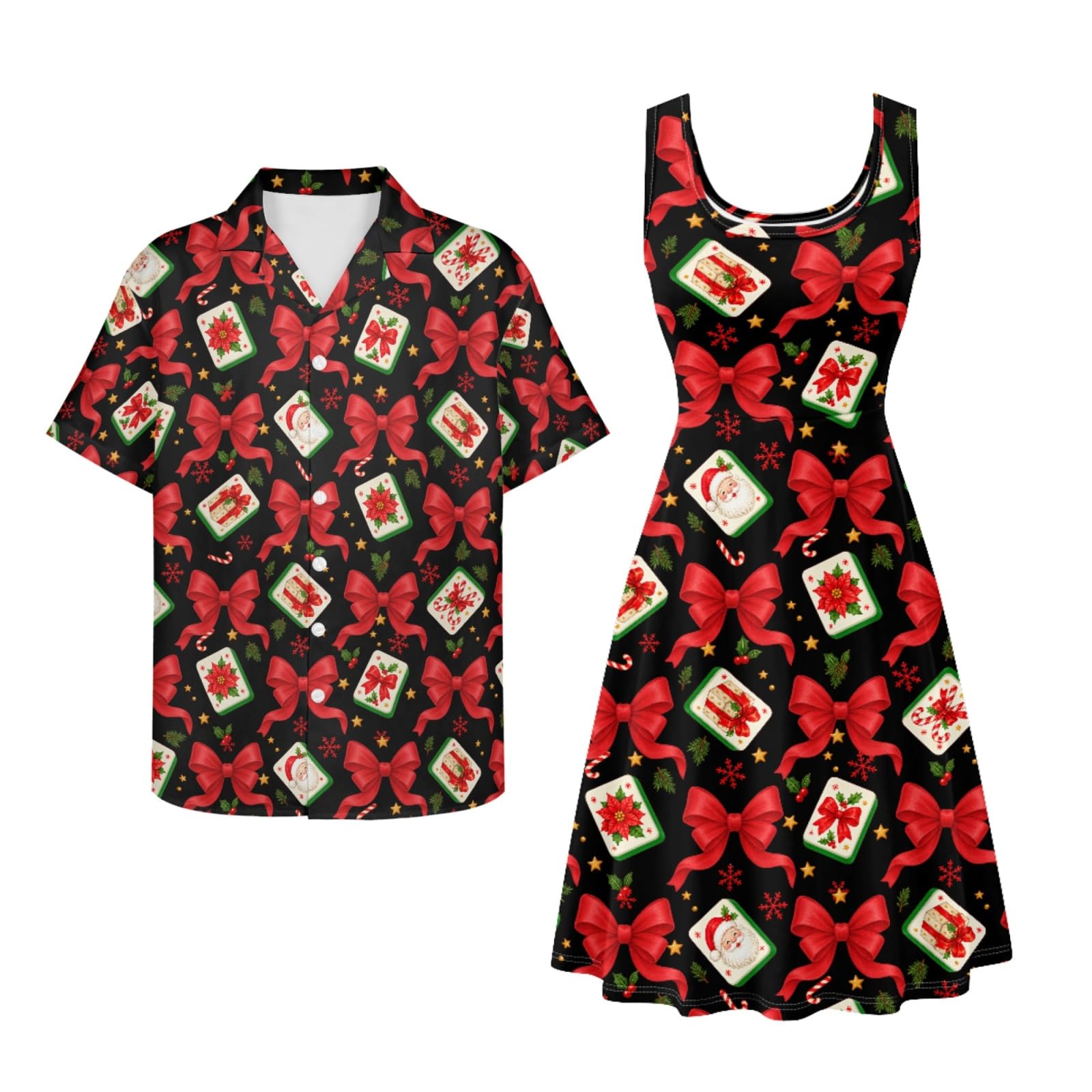 Dreaweet Summer Dresses for Women A-Line Sleeveless Flowy Sun Dresses,Men's Casual Button-Down Shirts,Couple Matching Outfits