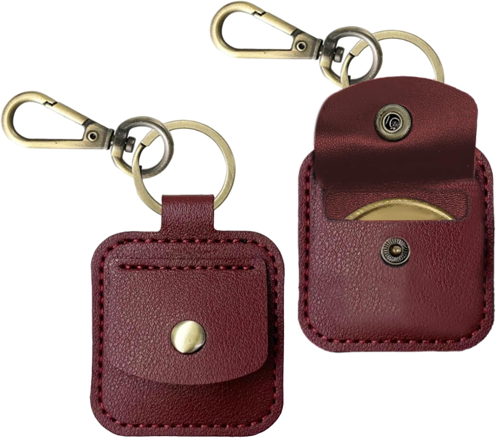 2 PCS Elegant Leather Coin Rings Holder Keychain Double-Sided Transparent Coin Display Case Cute Coin Pouch Keychain for Ssobriety Chips Token Medallion Challenge Coin (Red)