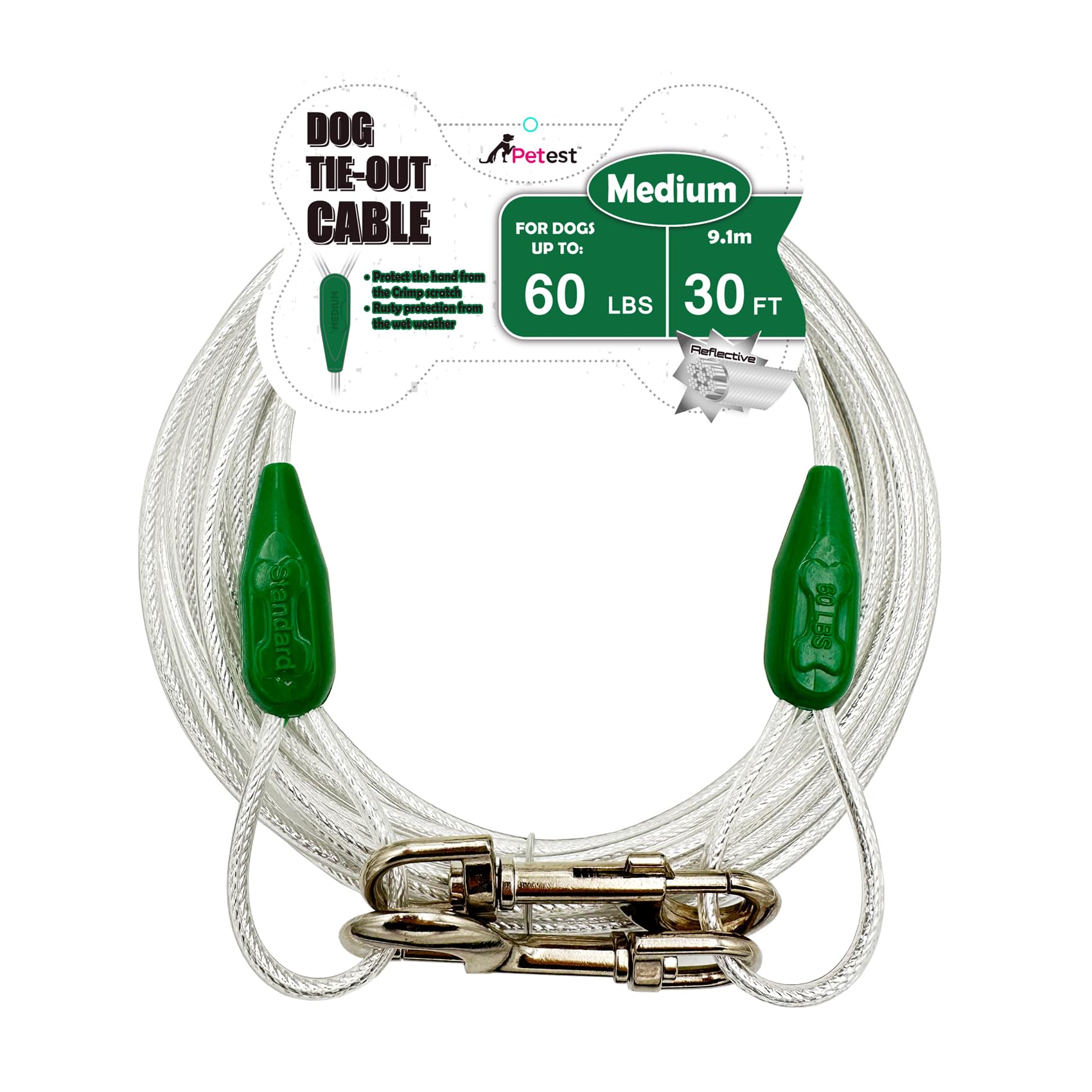Petest 30ft Reflective Tie-Out Cable for Medium Dogs Up to 60 Pounds — image 1