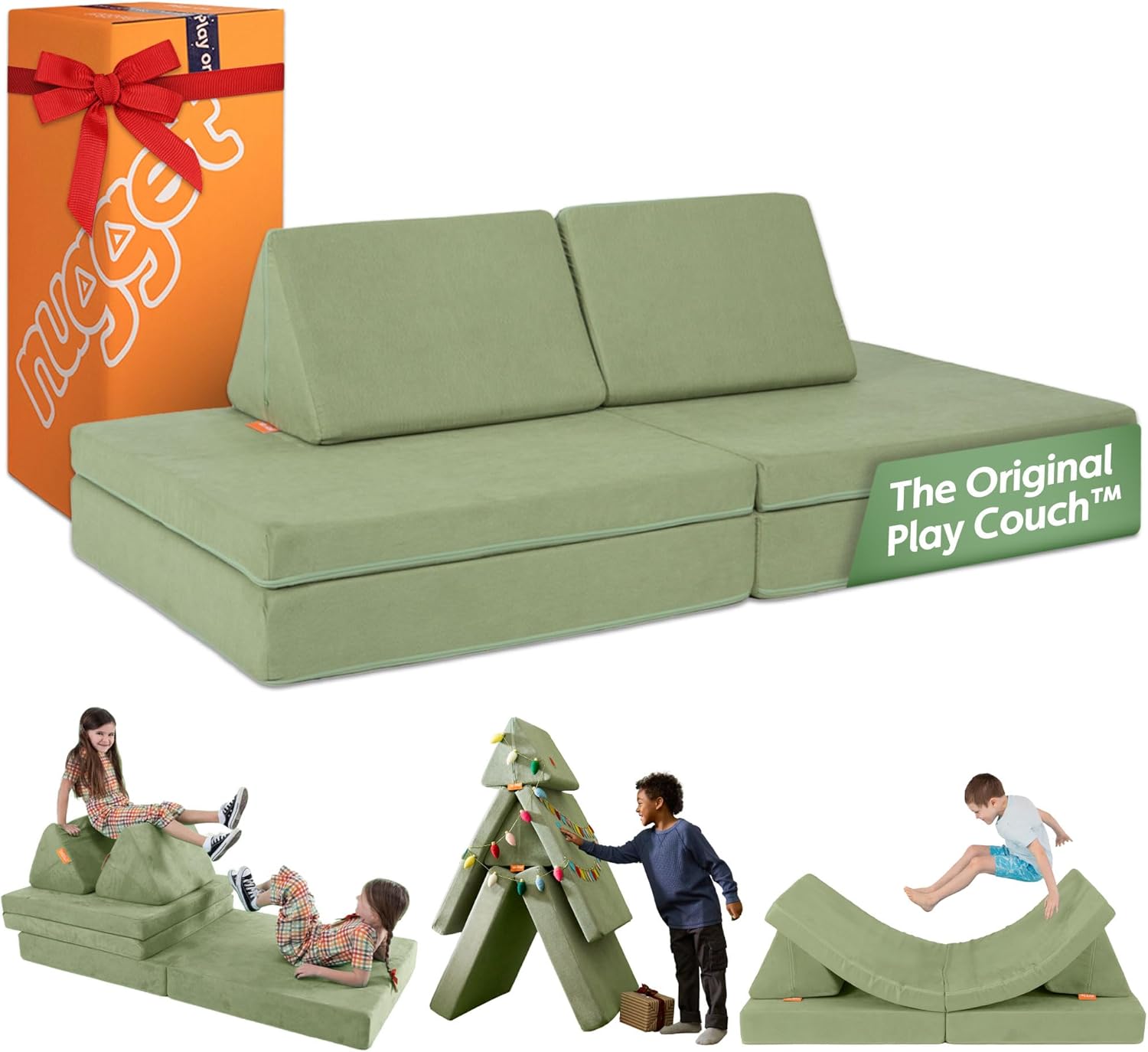 Nugget - The Original Play Couch for Kids - Modular Foam Children's Sofa for Playroom, Imagination, & Creative Open Ended Play - Washable & Convertible Playroom Furniture, Bamboo