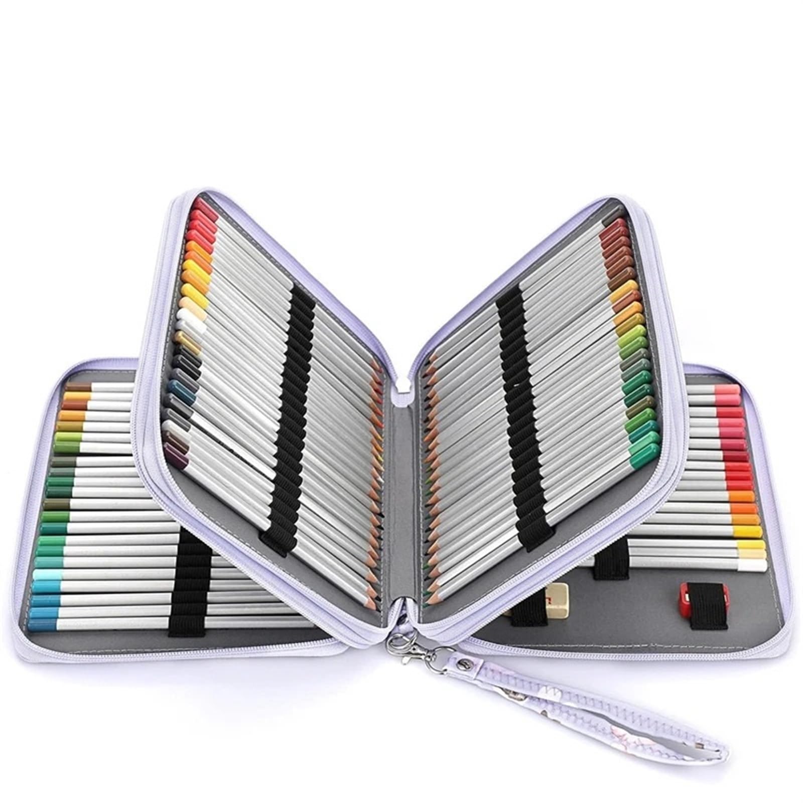 FedermäPpchen Buntstiftetui - Bleistifthalter mit 120 Fächern, Bleistift-Organizer mit großer Kapazität und Trageschlaufe, praktische Buntstiftbox(Purple)